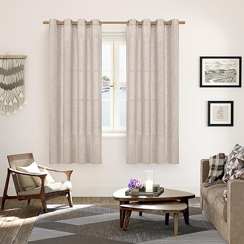 Miniatura 2 de YoungsTex Cortinas de lino natural de 72 pulgadas de largo para sala de estar, cortinas texturizadas de lino con ojales de bronce, cortinas de