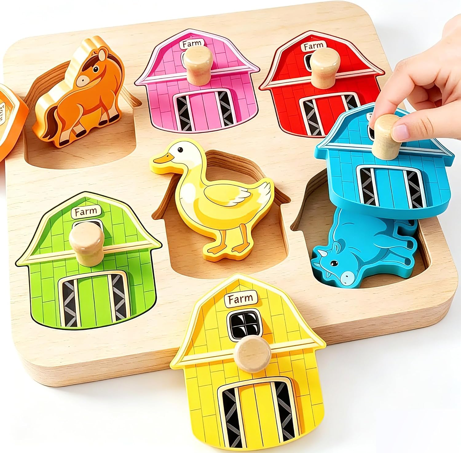 Wooden Puzzles for Toddlers 1-3 : Farm Animal Peg Puzzles, Preschool Learning Activities, Toddler Toys Age 1-2, Montessori Toys for 1 2 Year Old Boy Girl Christmas Birthday Gift