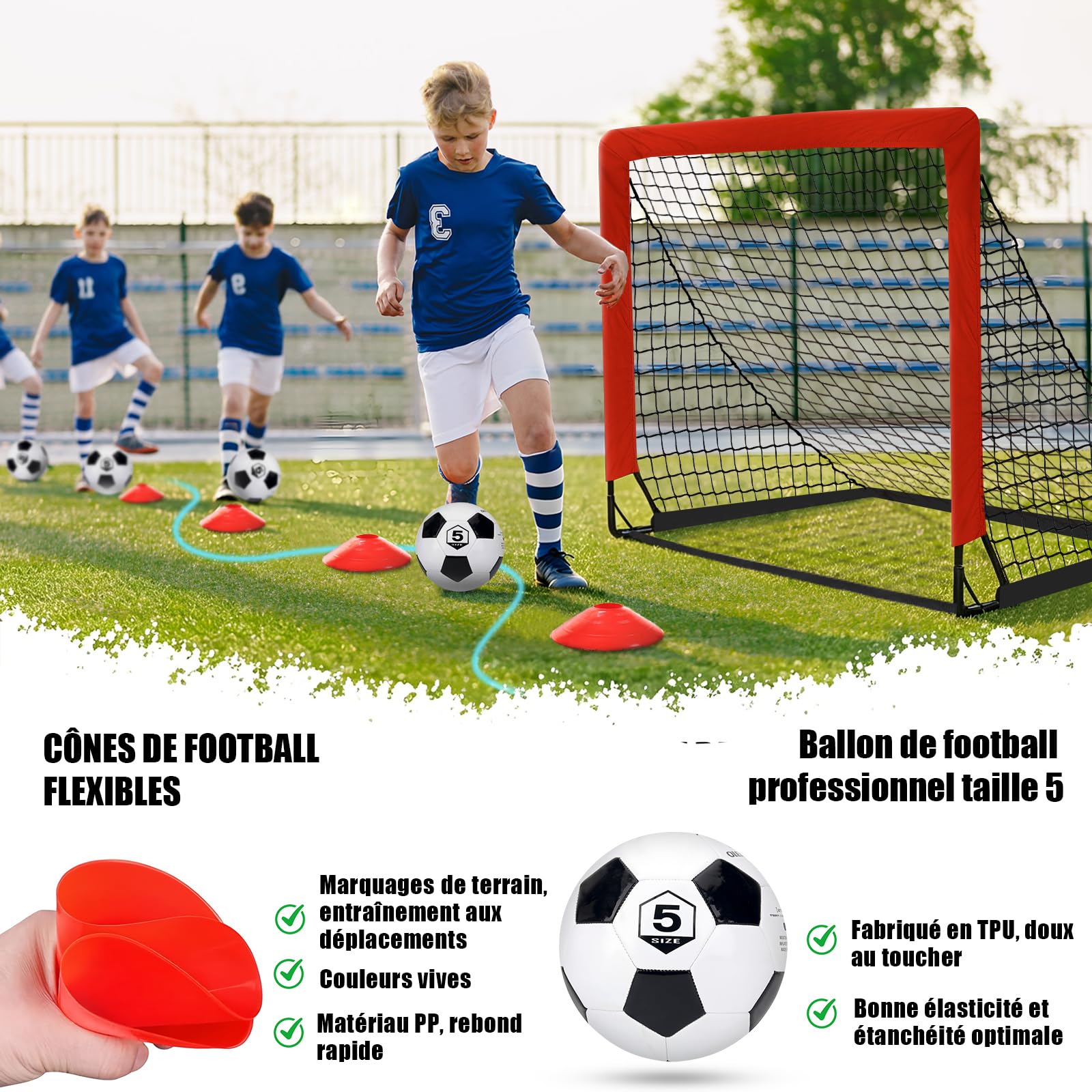 Cage de Foot Exterieur, Lot de 2 But de Foot Exterieur, Goal de Foot avec Cible Suspendue, Sac de Transport, pour Jardin, la Cour, Plage