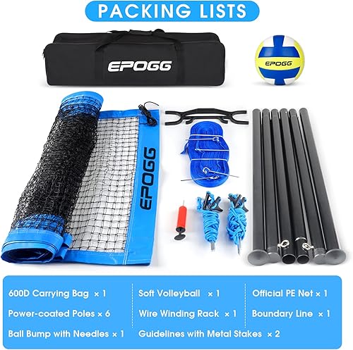 Miniatura 8 de Red de voleibol para exteriores, sistema de red de voleibol portátil para patio trasero con postes de altura ajustableslínea de límitebombabolsa de