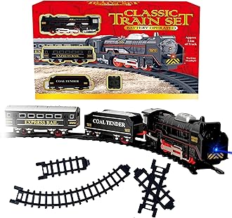 ADEPTNA Classic Kids Train Set - Vintage with Working Headlights, Tracks, and Sound | Battery Operated Train Toy Set for Toddlers and Children - Perfect Railway Game and Decorations
