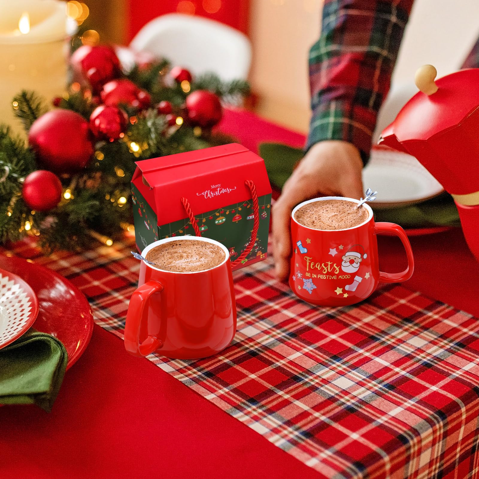 LIHAO Weihnachtstasse Rot Kaffeebecher Weihnachten Tasse Winter Kaffeepott Henkeltassen Weihnachtsmann Schneeflocken Becher Weihnachten Geschenkset Geschenke (Keramik) Küche, Haushalt & Wohnen