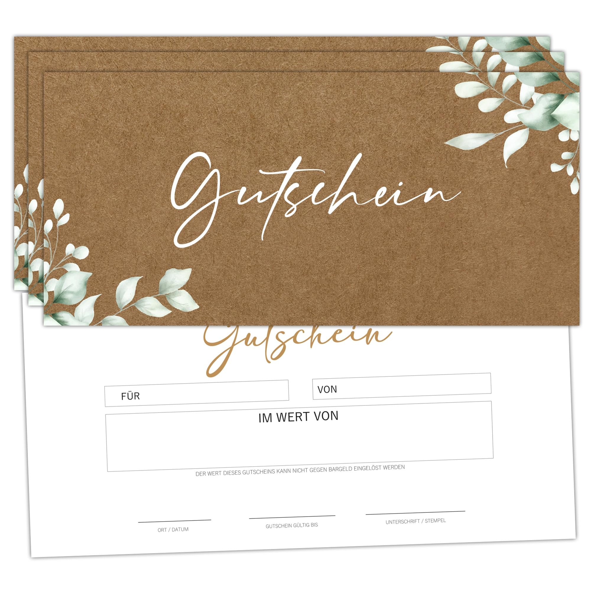 Gutscheinkarten zum Selbstausfüllen (50er Set, DIN Lang) | Blanko Gutschein zum Ausfüllen als Vorlage für Massage, Kosmetik, Friseur und andere | Gutscheinvorlagen Neutral und Edel