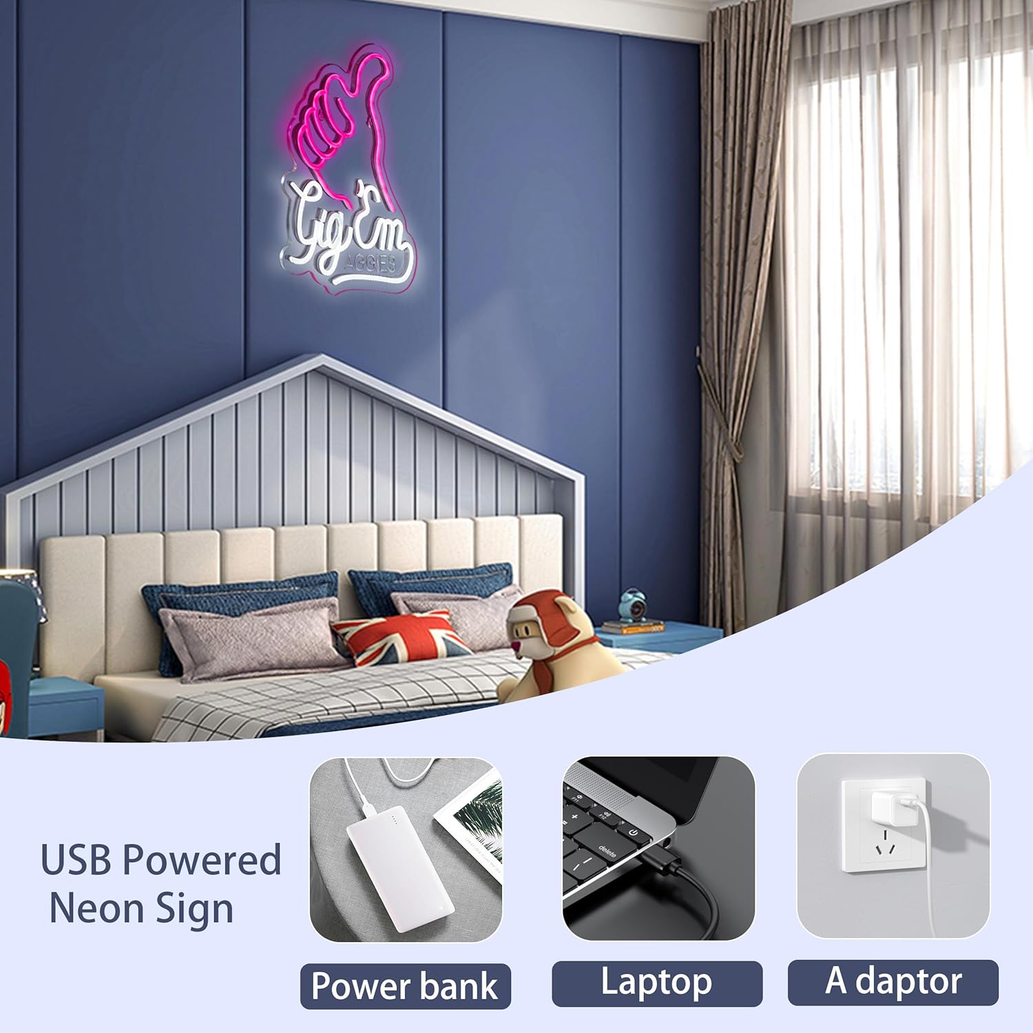 ZODZ Gig EM Aggies Texas Neon Sign for Wall Décor Gig EM Texas Sign with Dimmable LED Neon Light Decor(Pink+White) - Image 5