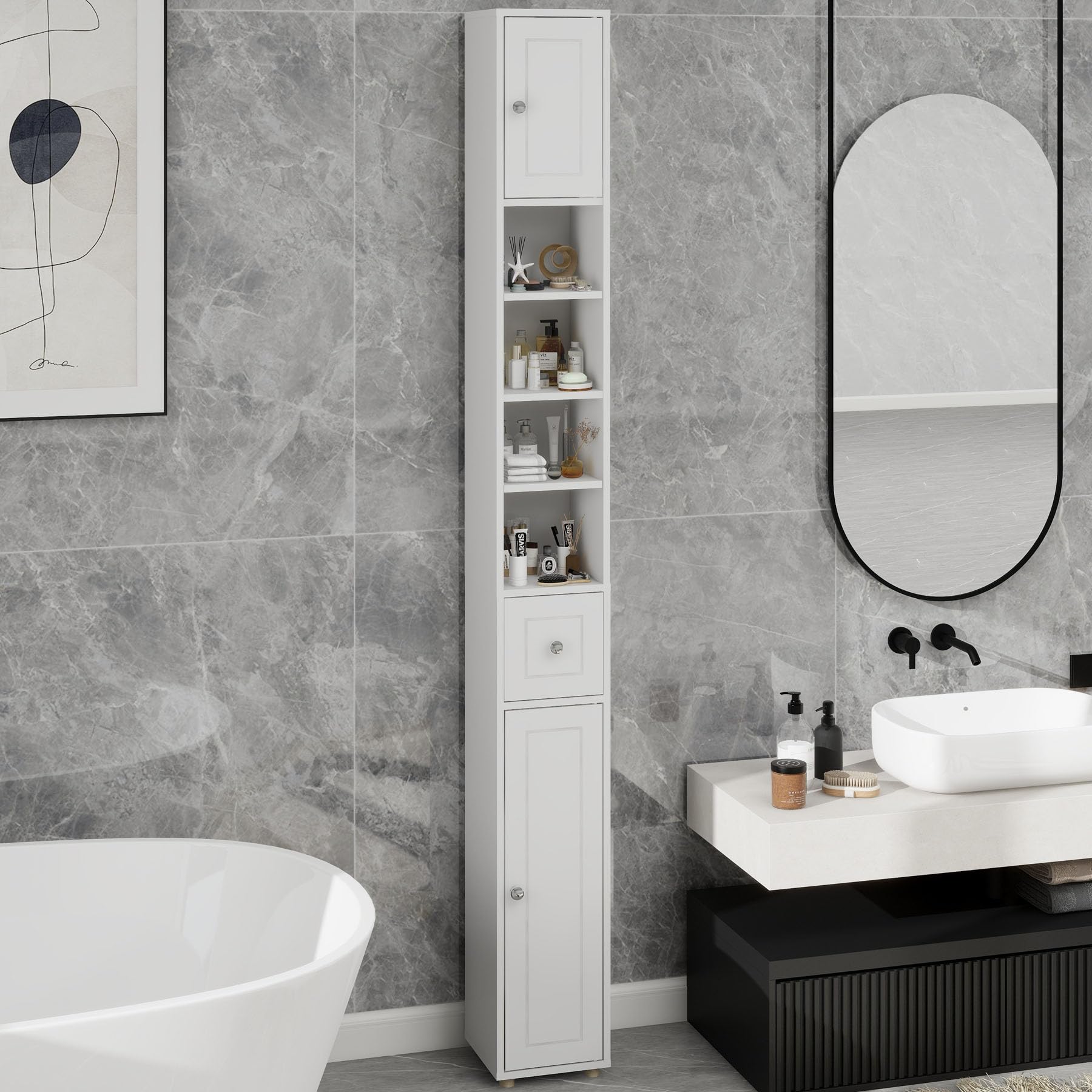 Amazon.com: Nahenduo Tall Slim Bathroom Storage Cabinet Small Spaces ...