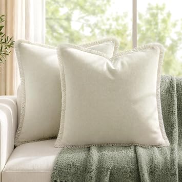 HOMEIDEAS Ivory Cream Velvet Throw Pillow Covers 18x18 Set of 2
