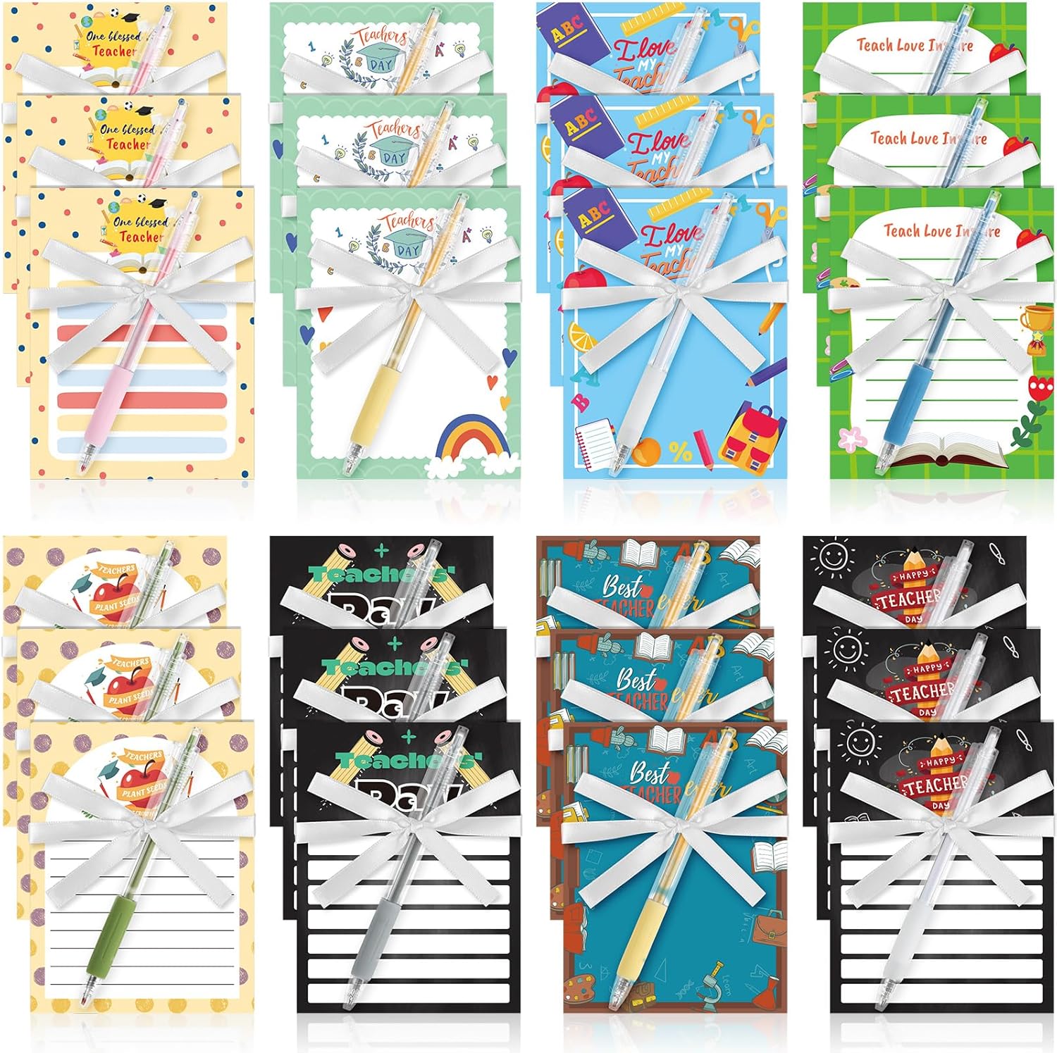 ReliThick 48 Pcs Teacher Sticky Notes with Pens Teacher Christmas Appreciation Gifts Set Bulk Funny Graduation Motivational to Do List Notepads for School Office Supplies(Stylish,Teacher's Day Style)