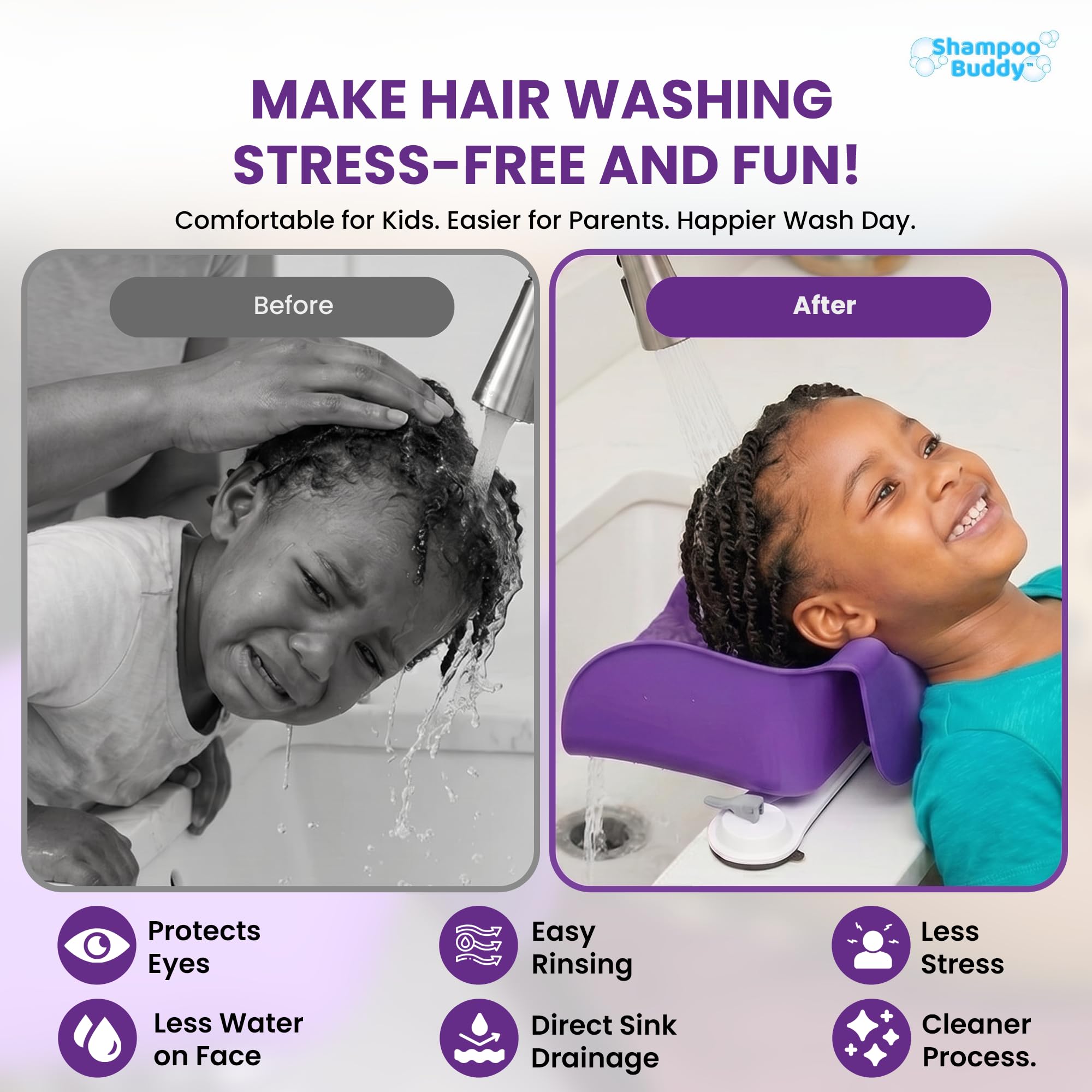 Shampoo Buddy Tragbares Haarwaschbecken für Kinder, Kleinkinder, Kinder, Teens | Shampoo-Schüssel für Badewanne oder Waschbecken | Haarwaschbecken | Reißfreier Spüler für Kinder (Violett)