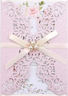 50PCS Laser Cut Wedding Invitations Cards with Envelopes, Blank Inner Sh...