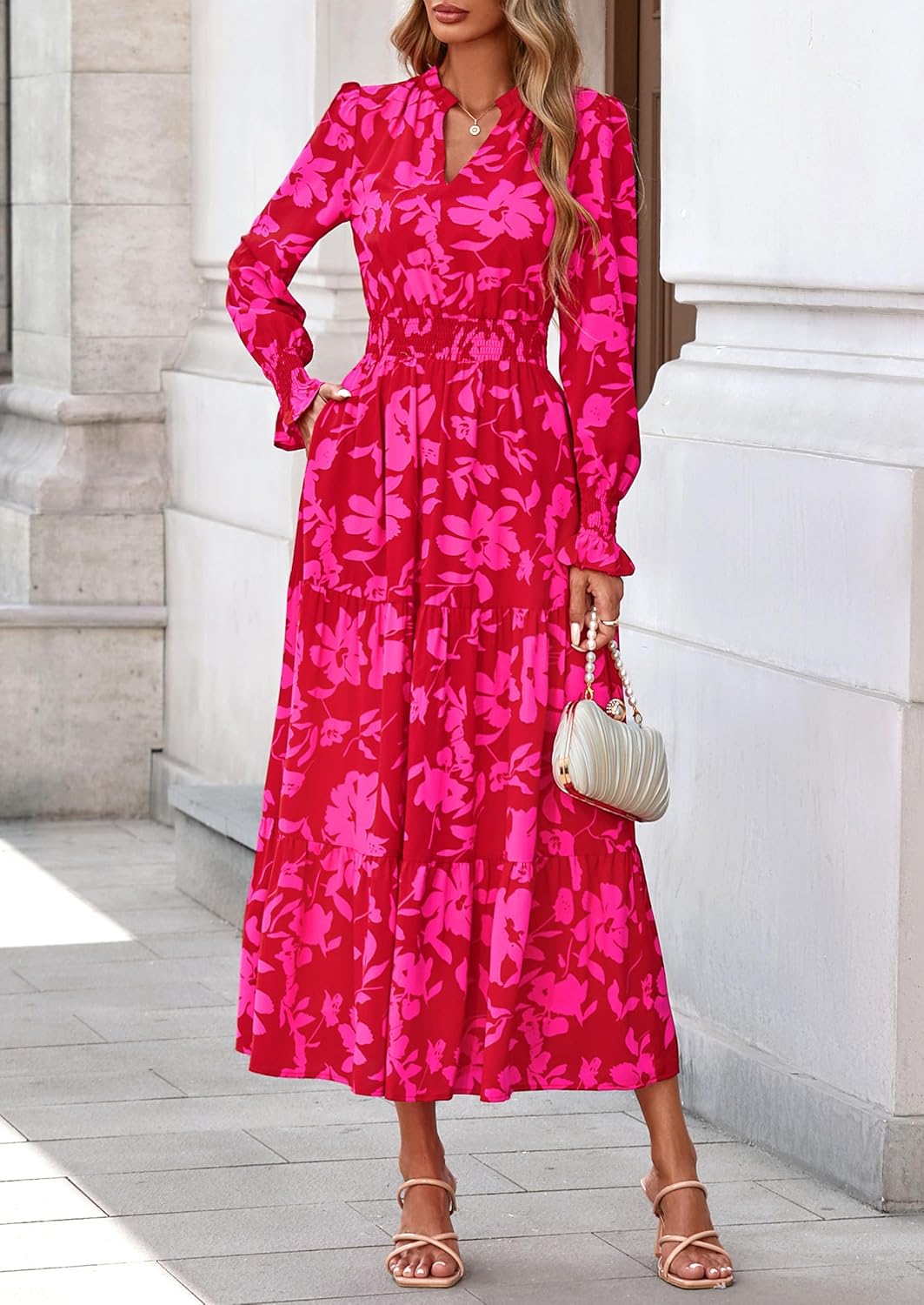 PRETTYGARDEN Women's Floral Maxi Dress 2026 Fall Long Sleeve V Neck A Line Long Flowy Spring Party Boho Dresses - Image 7