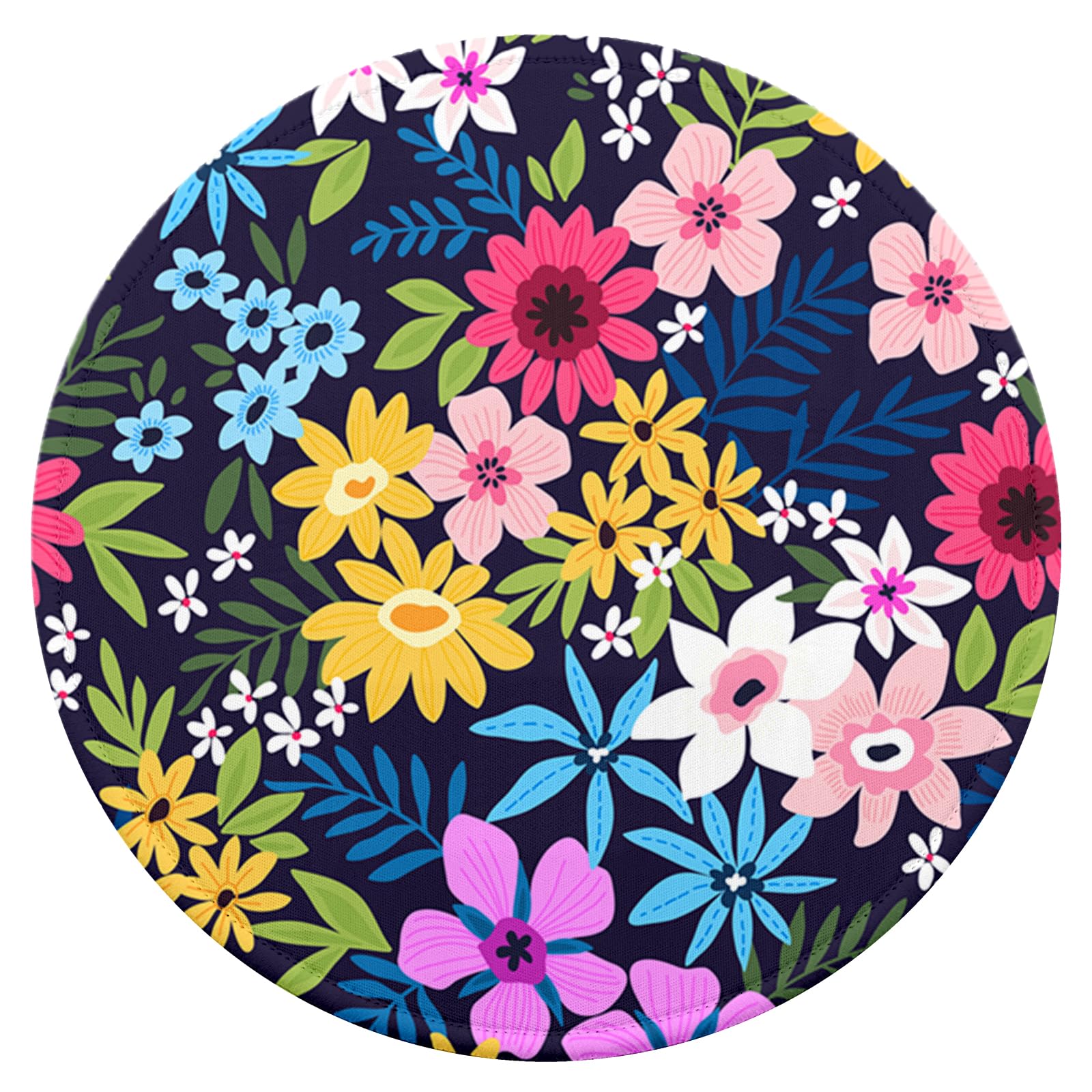 Boutilon Round Mouse Pad Non-Slip Rubber Base Mousepad with Stitched Edge Washable Small Mouse Mat 7.9 x 7.9 Inch for Computer, Laptop, Home, Office(Flower Blooming)