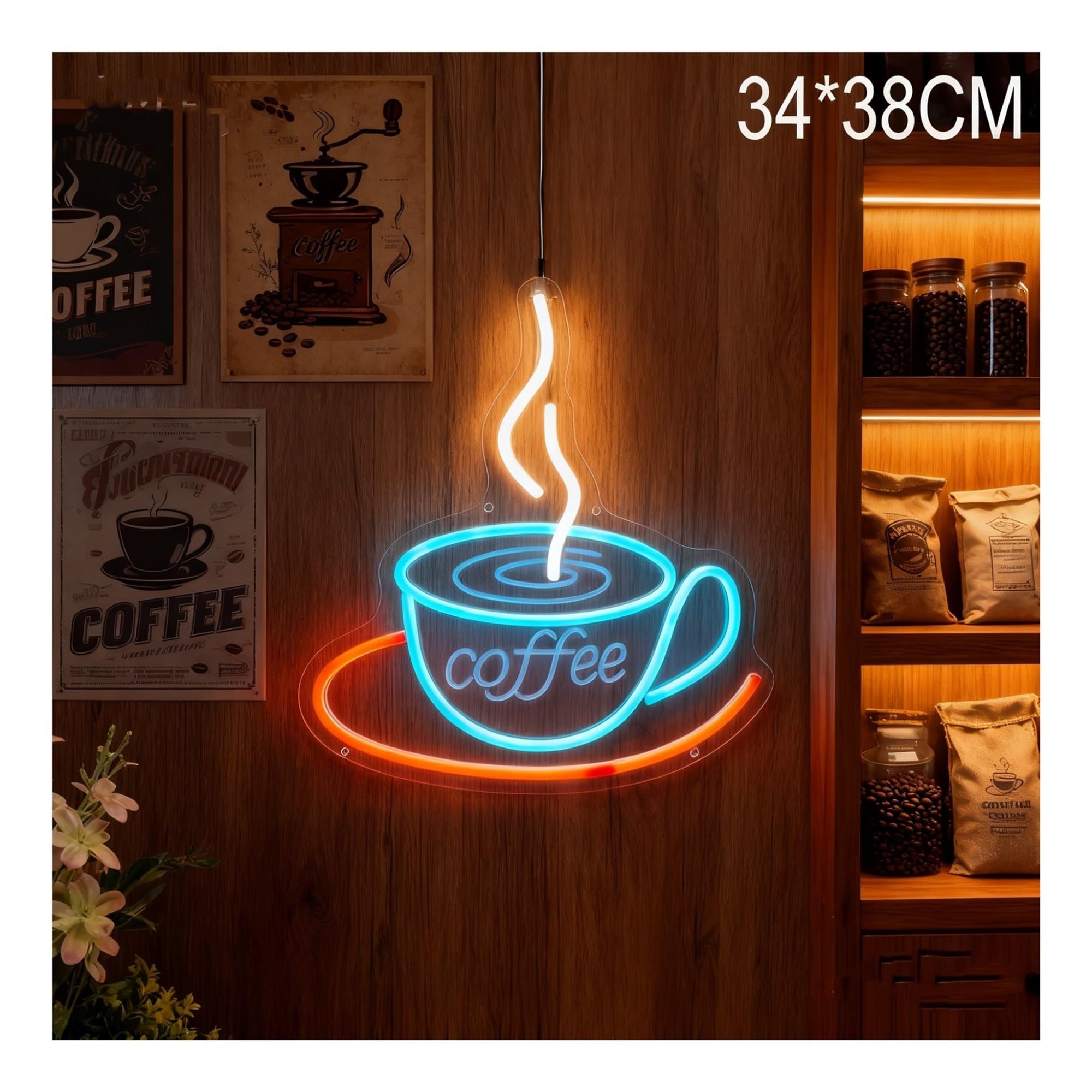 Decoración Lámparas Letrero De Neón De Café, Alimentado Por USB Y Regulable, Ideal Para Cafeterías, Restaurantes Y Otros Negocios 34x38cm