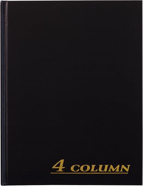 Adams Account Book, 4-Column, Black Cloth Cover, 9.25 x 7 Inches, 80 Pages Per Book (ARB8004M)
