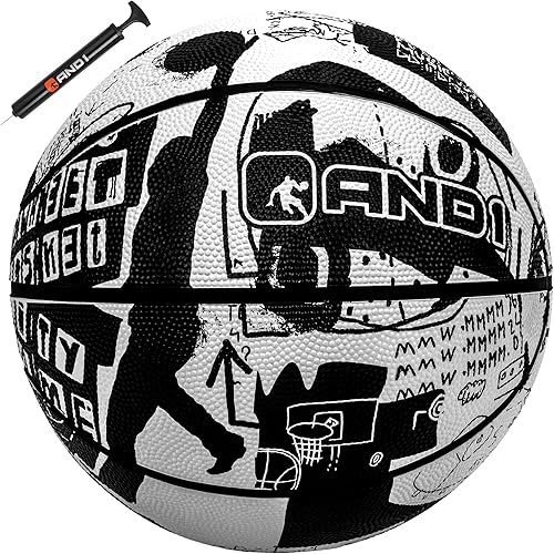 AND1 Street Art 27.5 Basketball  Youth Sized Rubber Streetball for Indoor and Outdoor Use, Deep Channel Construction and Durability, Ideal for Boys