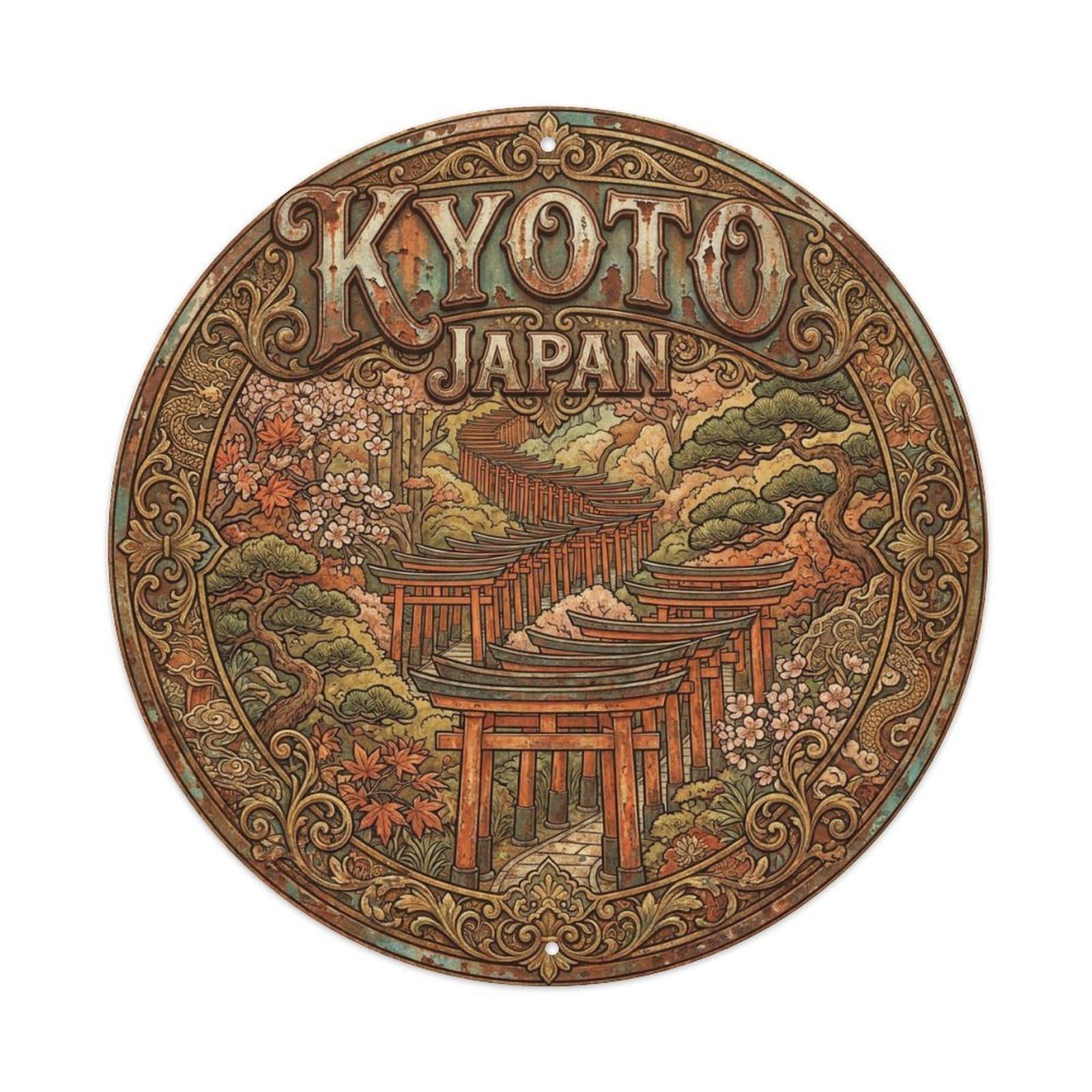 Vintage Travel Kyoto Japan Exquisite Vintage Metal Tin Sign Plaque Wall Decor for Cafe, Club Bar, Office, Garden Metal Poster 8x8Inch
