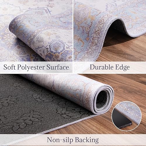 Miniatura 5 de OHWPEAT Alfombra bohemia vintage de 3 x 5 pies, ligera, resistente a las manchas, lavable a máquina, antideslizante y no desprende pelusa, para sala