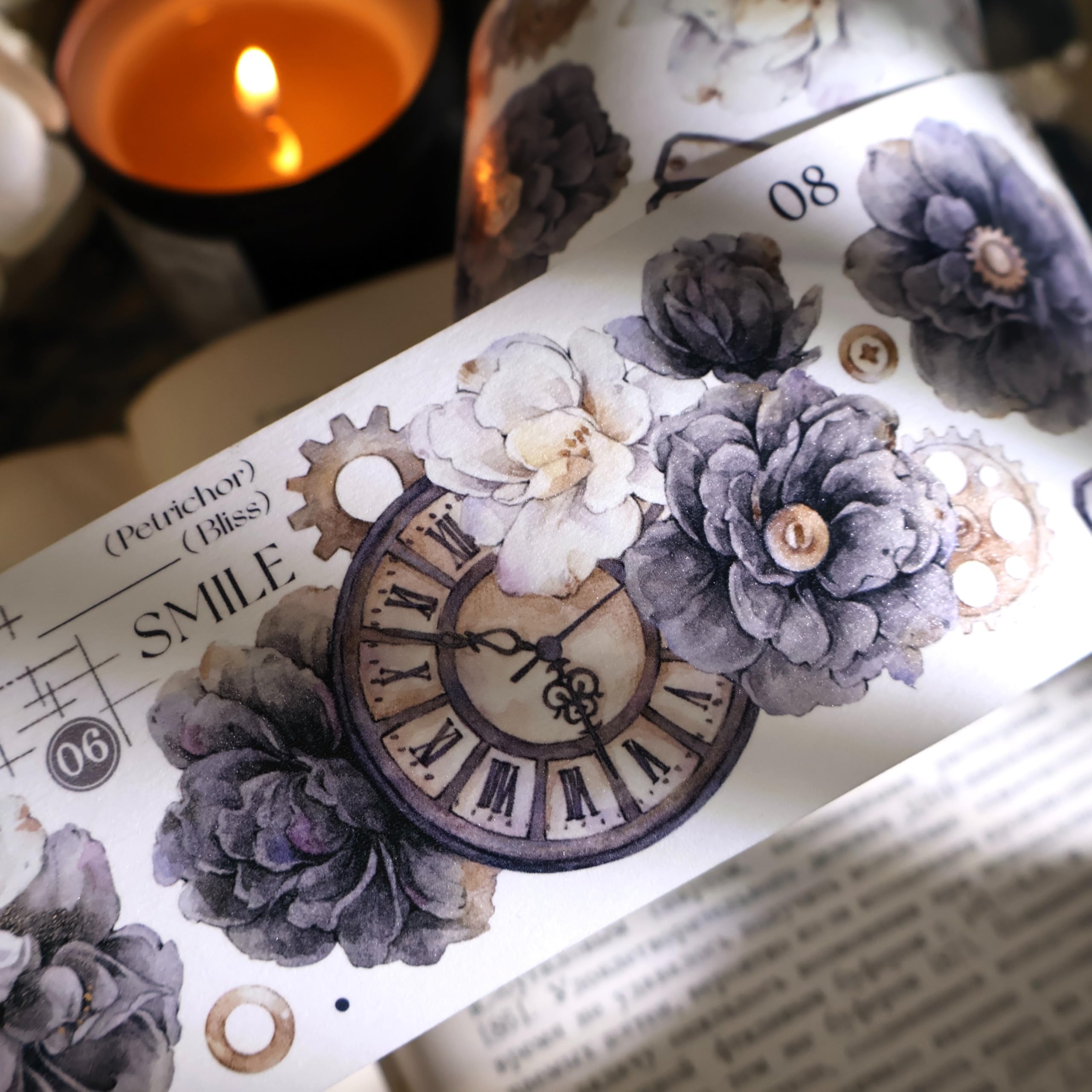 YiEr Vol13 Smoke Ink White,Floral Taiwan Washi Paper PET Tape Stickers,Original Design,for Scrapbook Supplies,Scrapbook Tape Stickers,Junk Journal Supplies