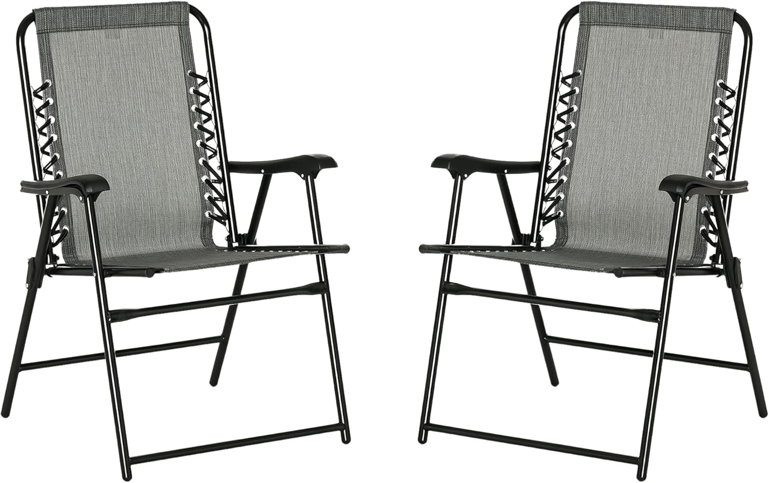 Outsunny Set of 2 Patio Folding Chair Set, Garden Portable Outdoor Chairs with Armrest and Breathable Mesh Fabric Seat and Backrest, for Camping, Beach, Deck, Lawn, Grey