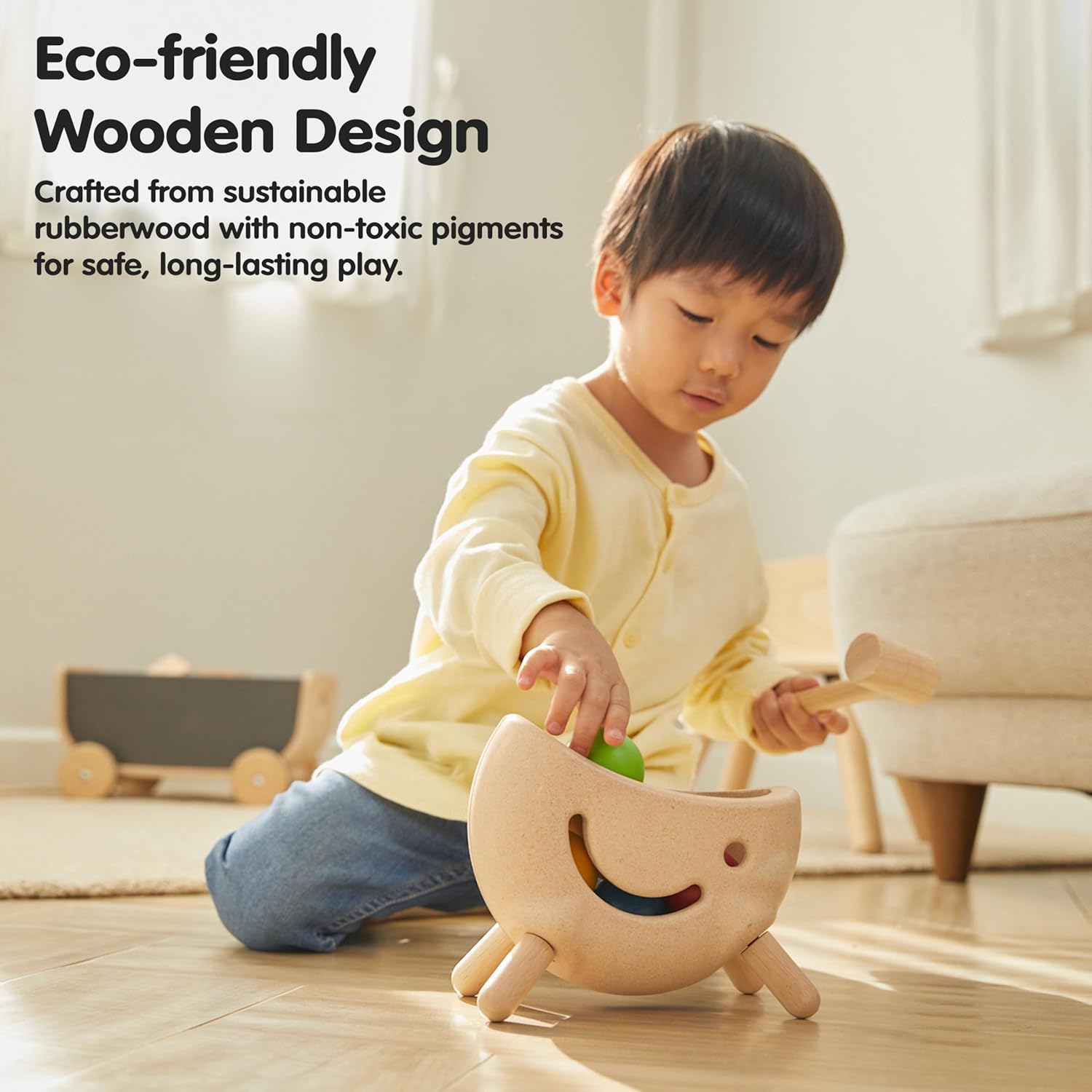 PlanToys® Miracle Pounding II Wooden Pounding Bench Toy for Kids Ages 2+ | Montessori Fine-Motor & Hand-Eye Coordination Activity for Focus & Strength | Eco-Friendly Educational Toy