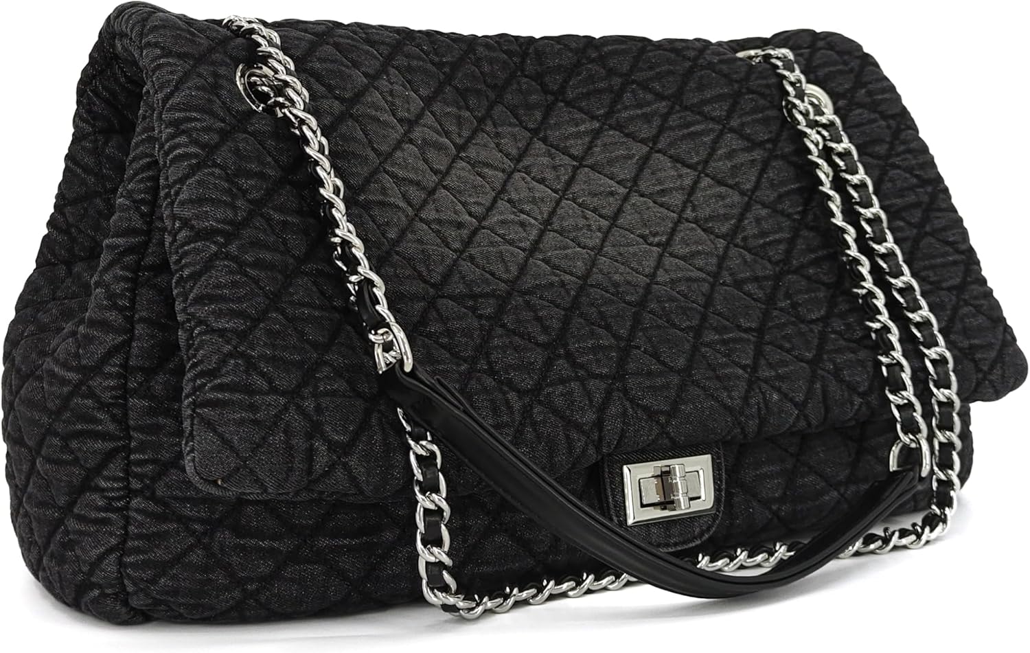 M-ioi-M Extra Large Quilted Denim Purse,Oversize Shoulder Bags for Women, Crossbody Flap Hobo Tote Bag,Chain Strap Jean Purse