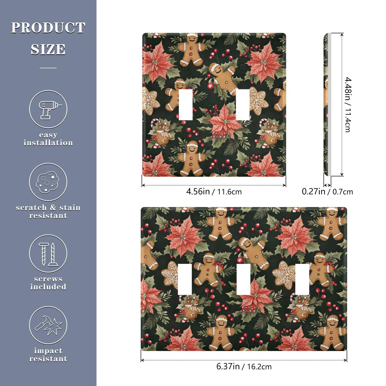 Light Switch Cover Gingerbread Cookies Wall Plates for Electrical Outlets 3 Gang 202b7171