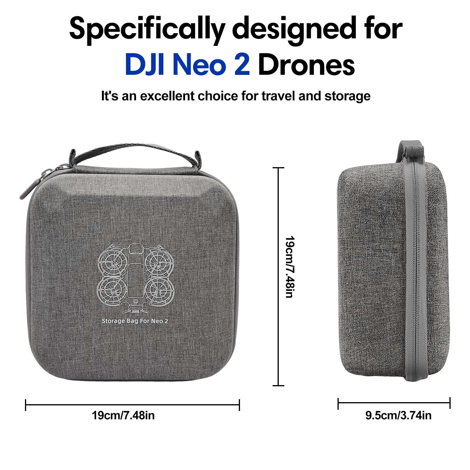 Neo 2 bolsa, carcasa dura portátil para DJI Neo 2 Drone, Maleta Drones Accesorios para DJI Neo 2, Gris Bolsa Estuche Portátil Ligero y Compacto