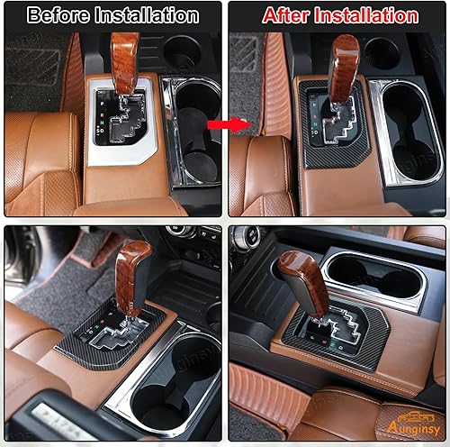 Miniatura 5 de Aunginsy Cubierta de panel de palanca de cambios para Toyota Tundra 2014-2021 Consola de palanca de cambios antiarañazos, marco de panel de cambio
