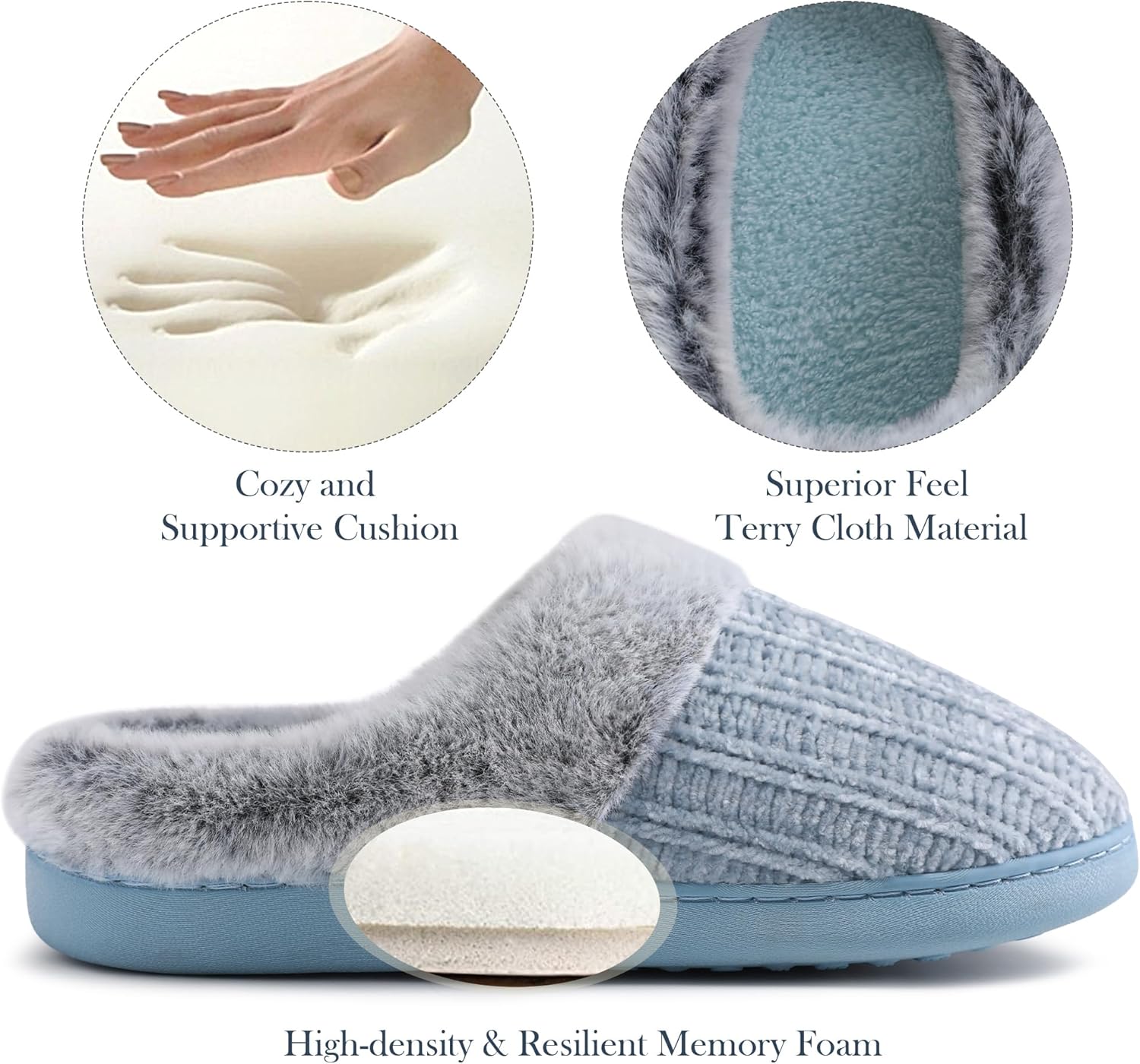 shoeslocker Womens Memory Foam Fuzzy Slippers Knitted House Slippers for Women Comfy Slip-On Warm House Shoes - Image 4
