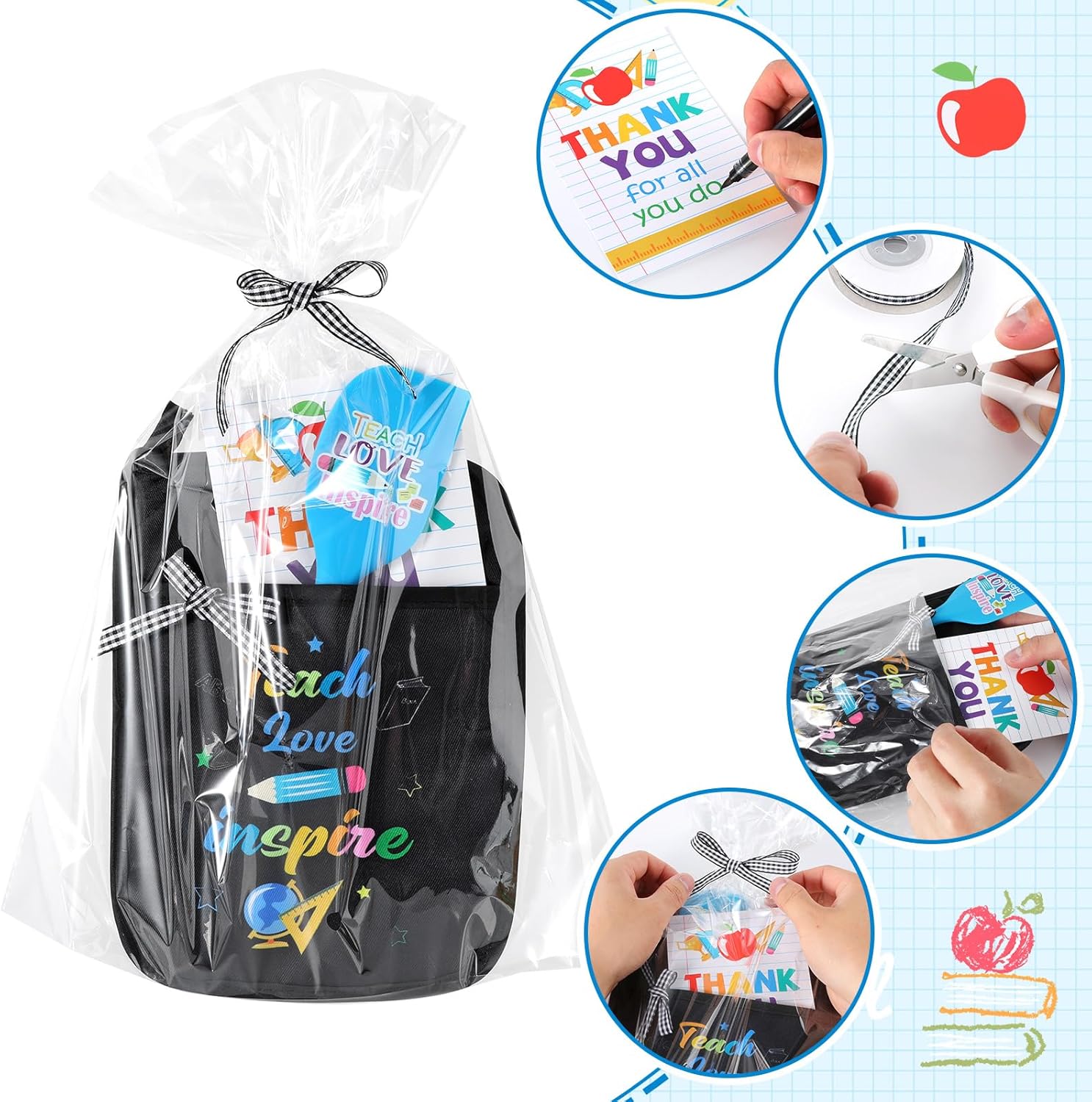 25 Pcs Teacher Appreciation Gifts Teacher Pot Holder Silicone Spatula Thank You Card Packaging Heat Resistant Microwave Oven Mitt for Kitchen Baking Cooking Sets Back to School Graduation Gifts(Black)