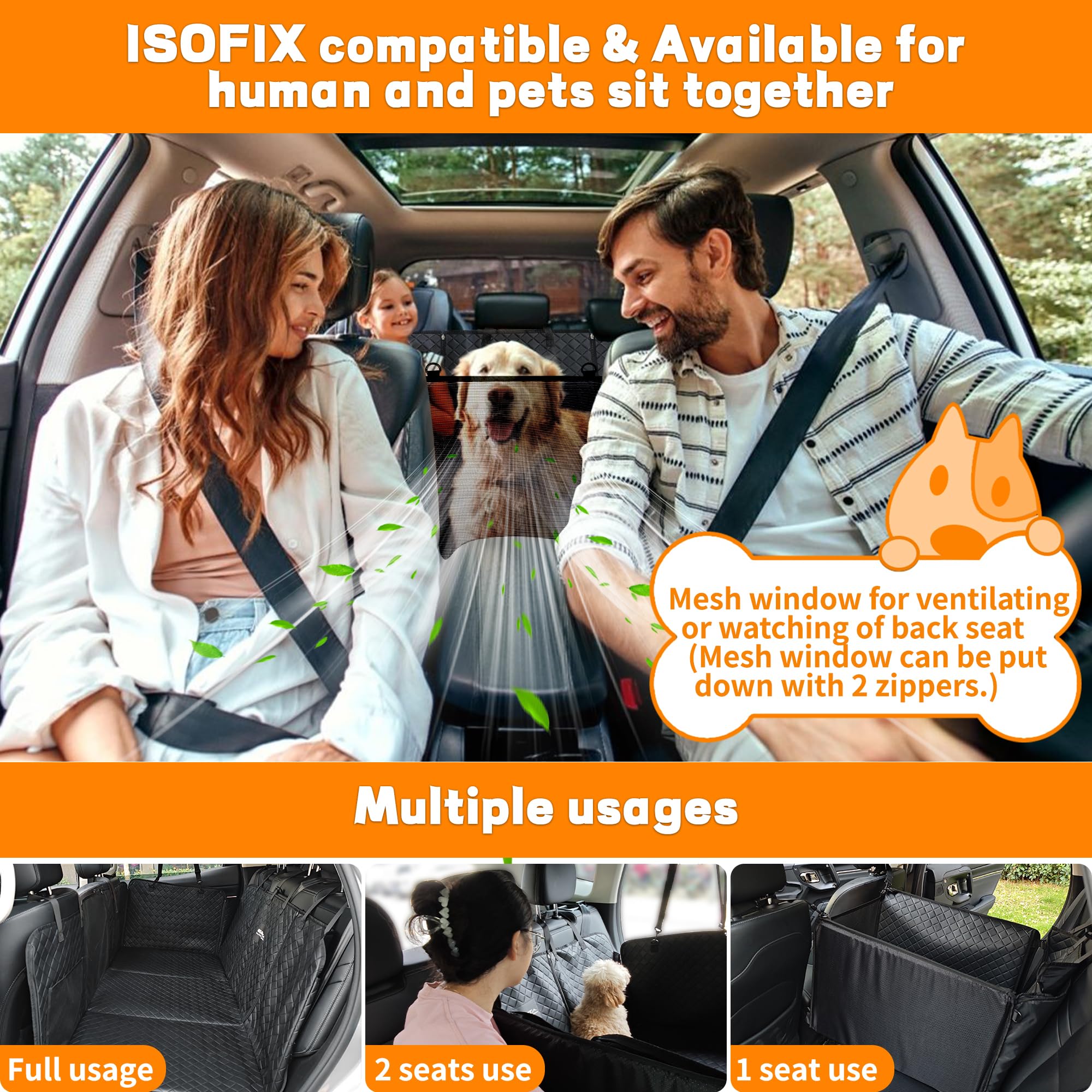 EULANT Coprisedile Auto per Cani con Fondo Rigidi, Robusto Estensore Sedile Posteriore, Divisorio per SUV MPV, Antigraffio e Impermeabile, Carico 200kg