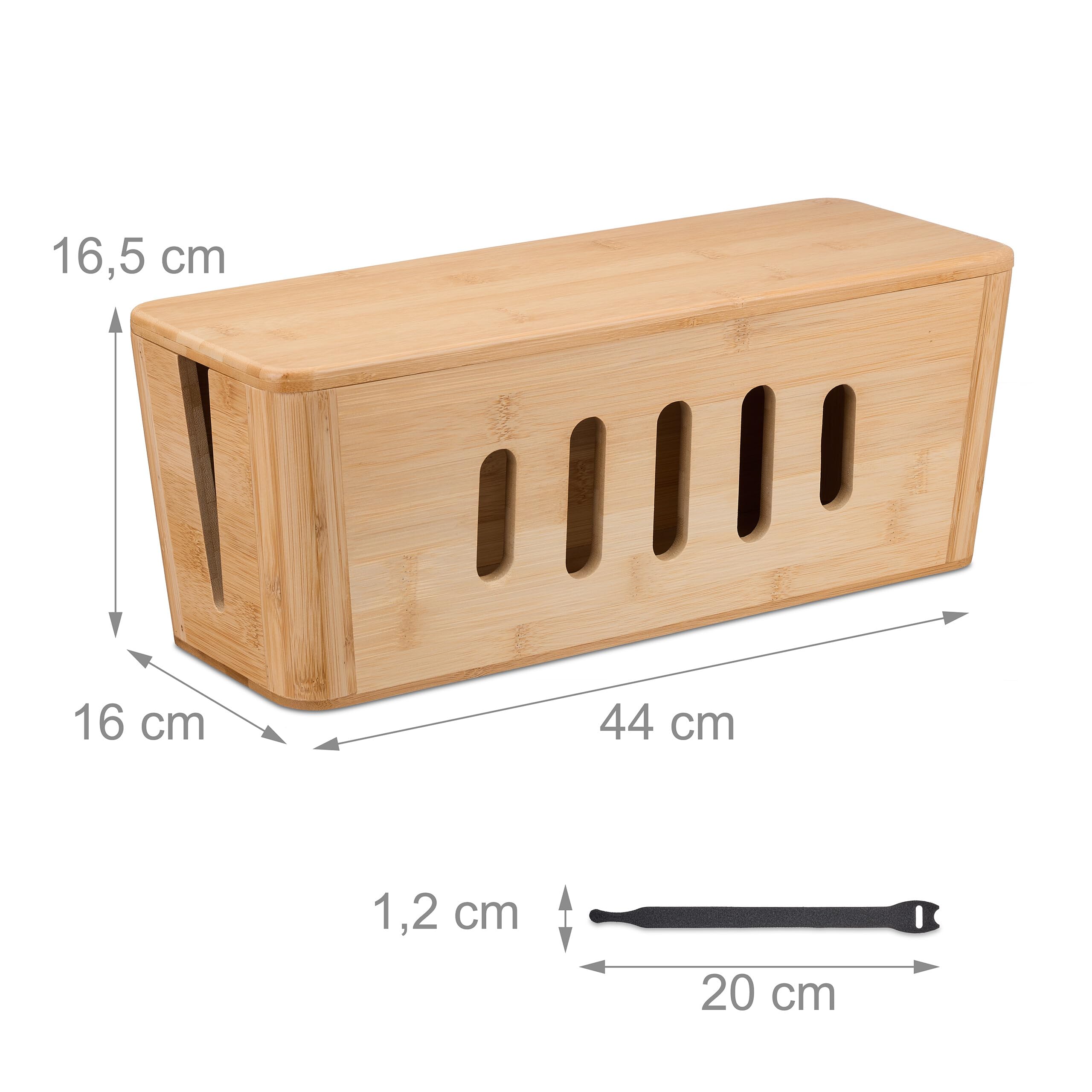 Relaxdays Scatola Porta Cavi da Scrivania, Nascondicavi per 2 Ciabatte, Cable Box HLP: 16,5x44x16 cm, in bambù, Naturale