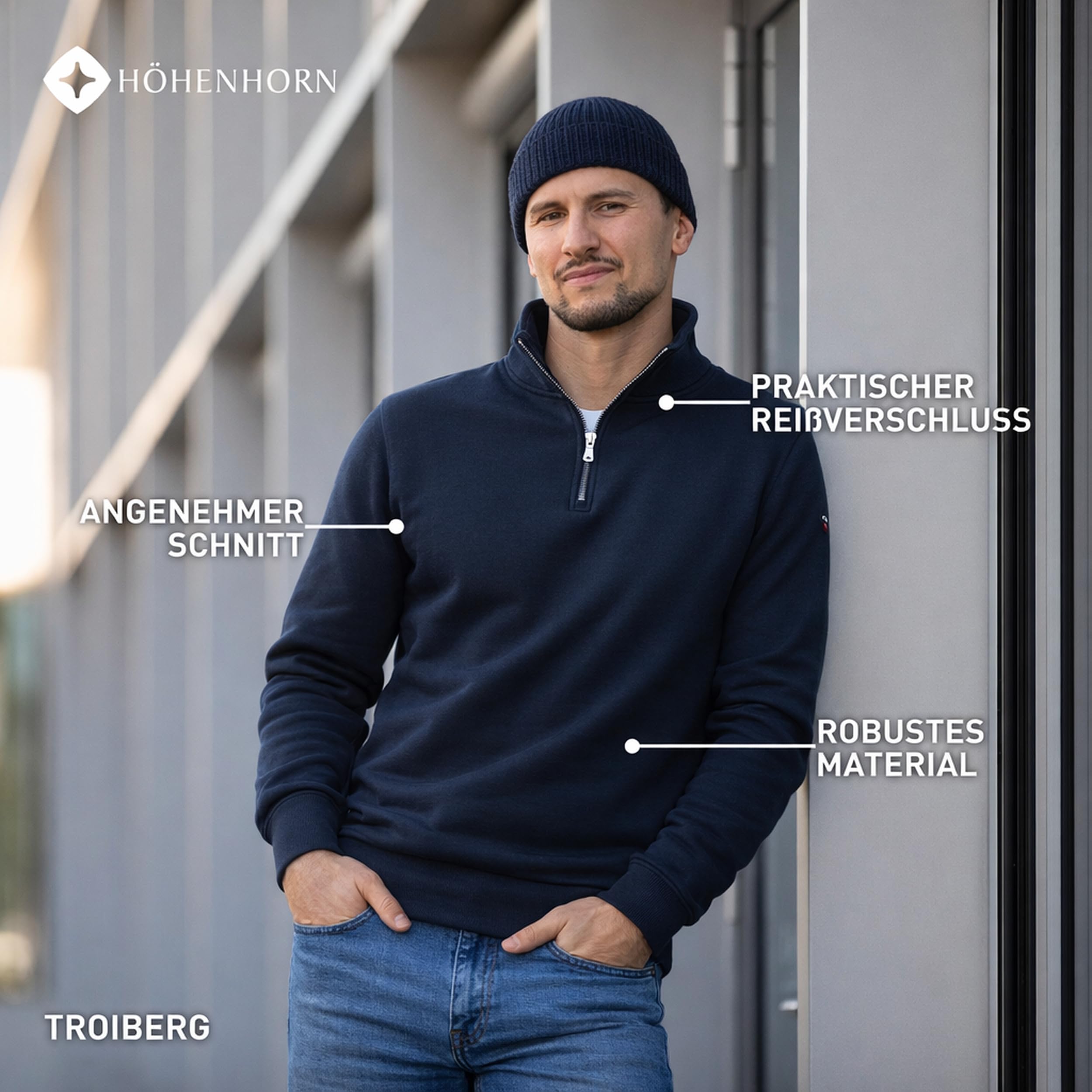 Höhenhorn Troiberg Pull pour Homme avec col zippé 1/4 Bleu 3XL Bleu 3XL