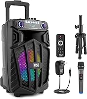 Vista 1 de Pyle 680W Portable Bluetooth PA Speaker - 10" Rechargeable Outdoor Karaoke Speaker, Audio System w/Wireless Mic and Wheels, TWS, Lights, LED