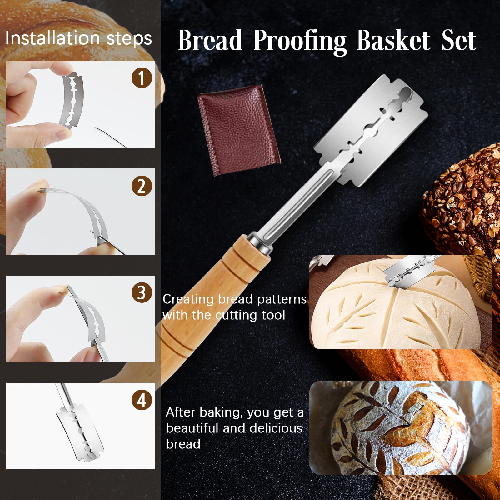 Banneton pour Pain 23cm, 27 Pièces Paniers à Pain Ronds Set avec Grattoir à Pâte, Mélangeur à Pâte, Brosse, Kit de Démarrage de Sourdough pour Débutants, Passionnés de Pâtisserie