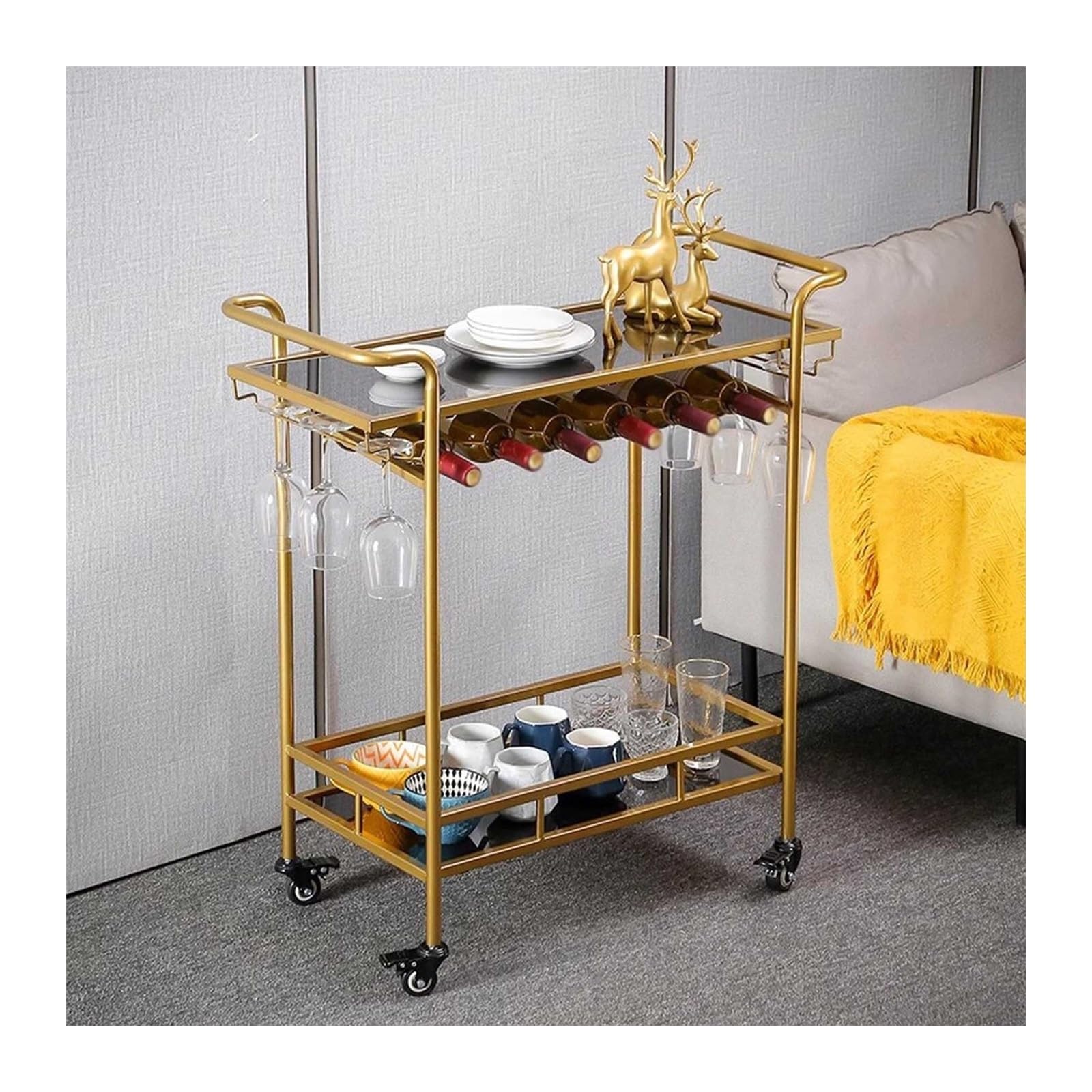 Barwagen für zu Hause Barwagen mit 2 Ebenen und LED-Licht, mobiler Barwagen, moderner Minibar-Küchen-Servierwagen und Kaffeestation mit Stauraum for Wein und Gläser Mobiler Bar-Servierwagen ( Size : G