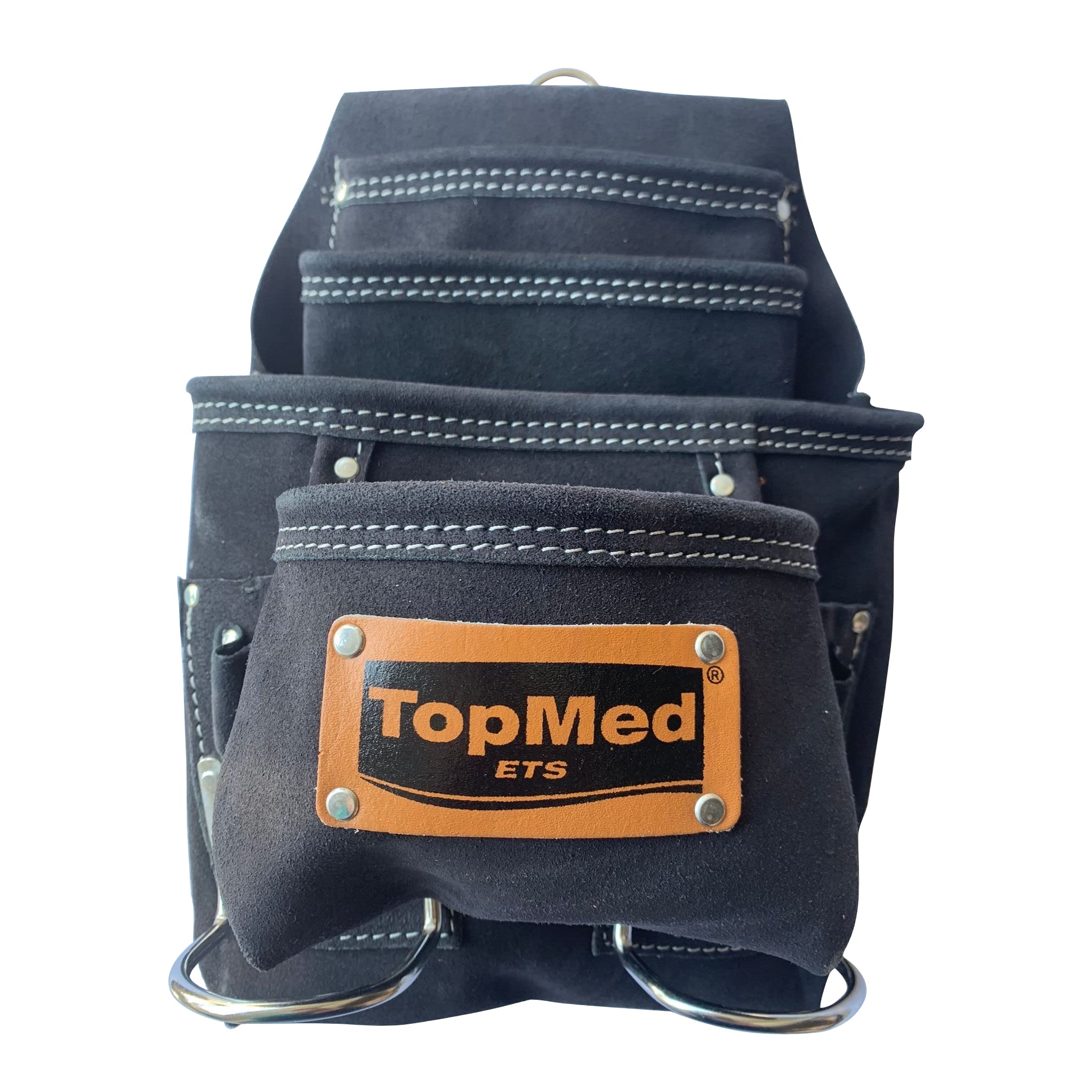 TOPMED ETS Premium Versatile Tool Bag, Heavy Duty Leather Bag with Multiple Pockets for Electricians, Barbers, Plumber Construction & Factory Workers. Reinforced Seam, Professional Grade