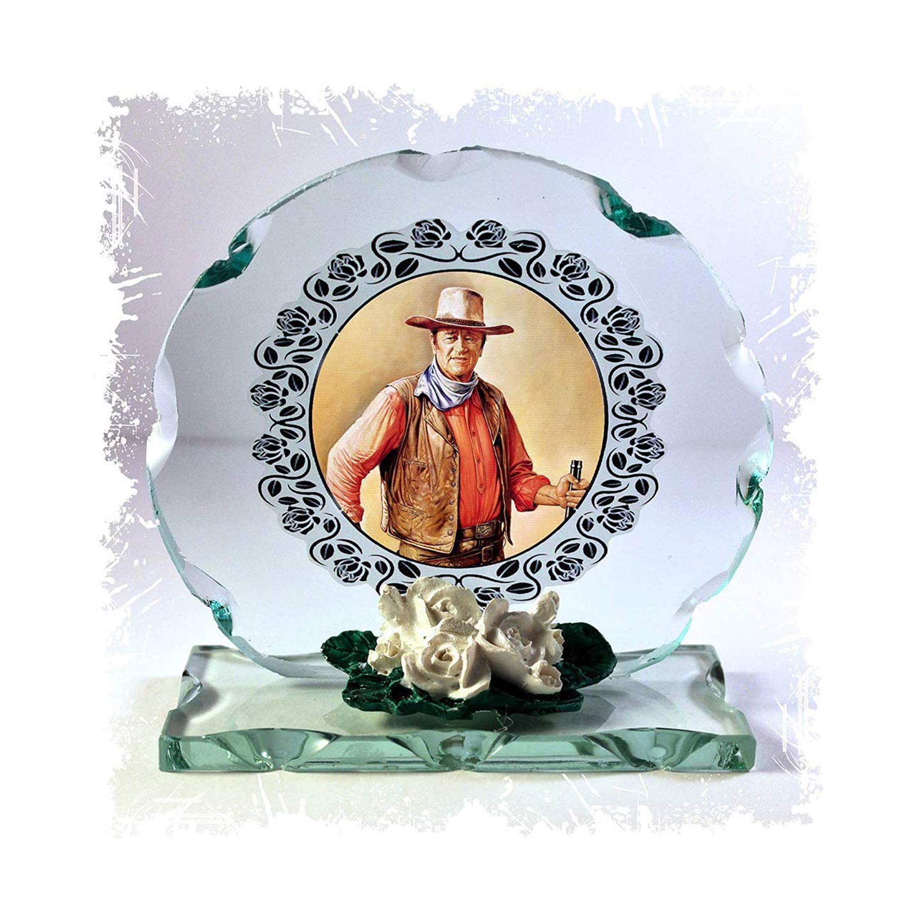 Cellini John Wayne Movie Star, Westerns, Colour Photo Cut Glass Round Plaque Special Occasion Limited Edition Plaques
