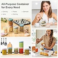 Vista 7 de NETANY Paquete de 6 recipientes de 16 oz para avena nocturna con tapas, tarros de vidrio con tapas herméticas, tarros de ensalada Mason de boca