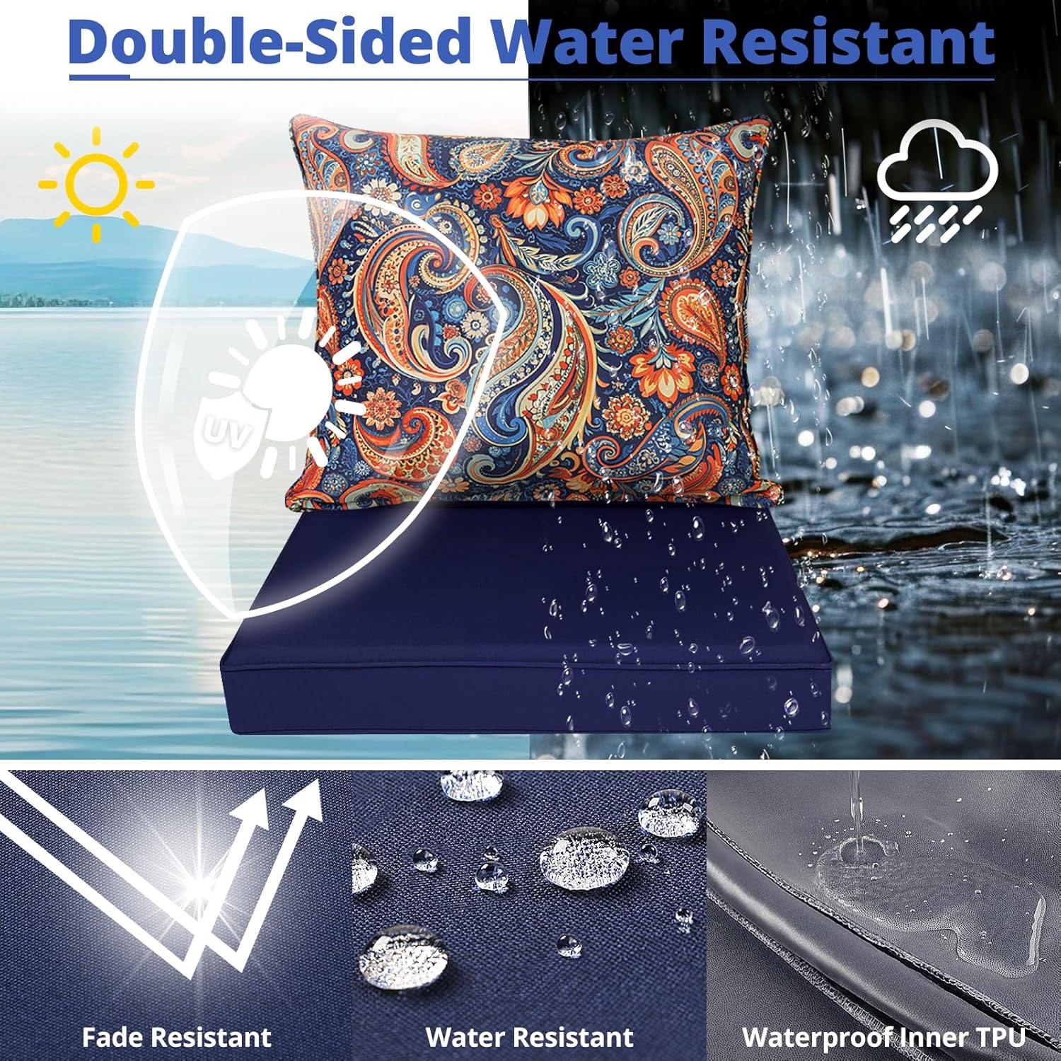 Fabuday Outdoor Chair Cushions Patio Furniture - 24 x 24 Inch Deep Seat & Back Pillow Rain-Proof Cover Removable Replacement with Ties for Wicker Sofa Couch Sunbrella Outside Red Floral