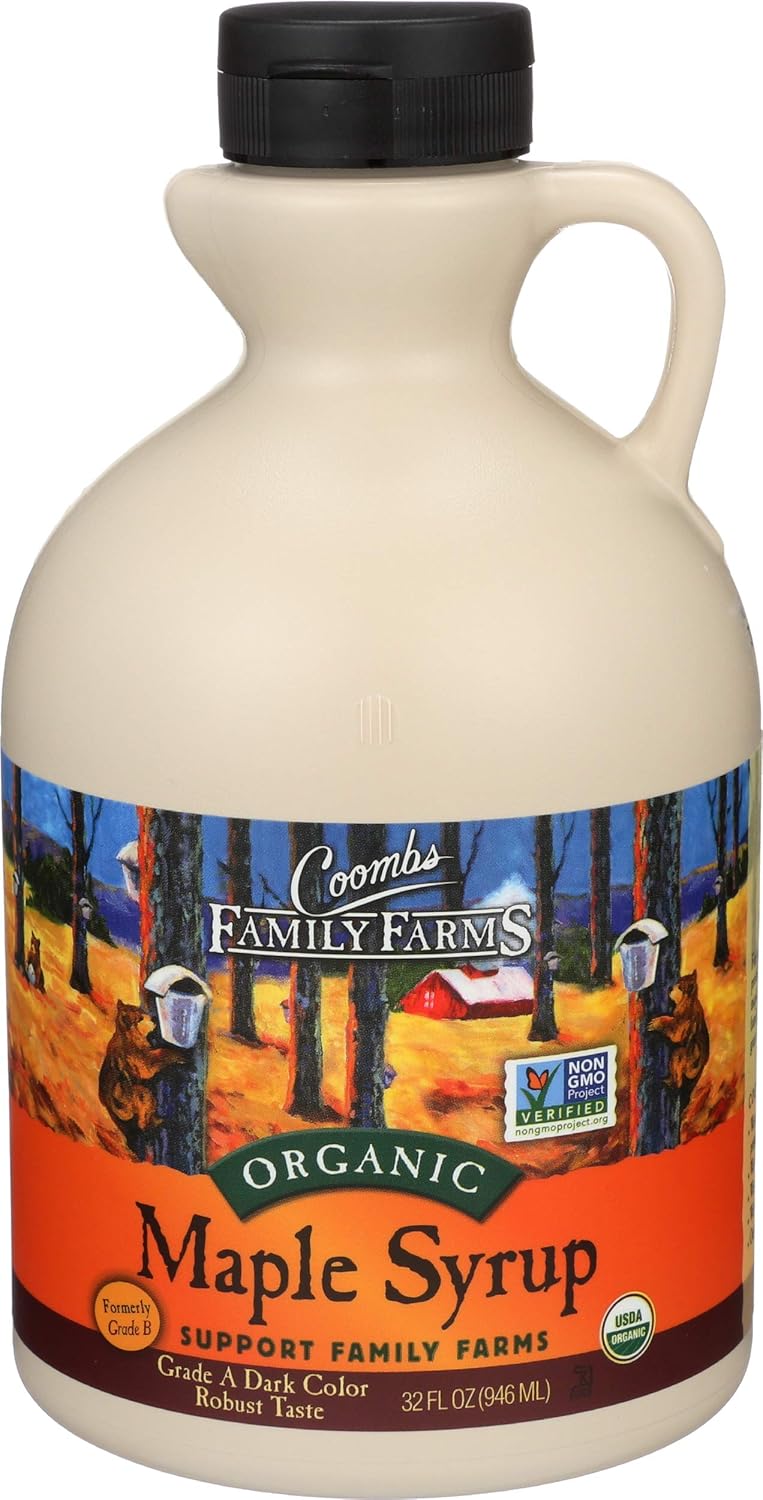Coombs Family Farms Maple Syrup, Organic, Grade A, Dark Color, Robust Taste, 32-Ounce Jug