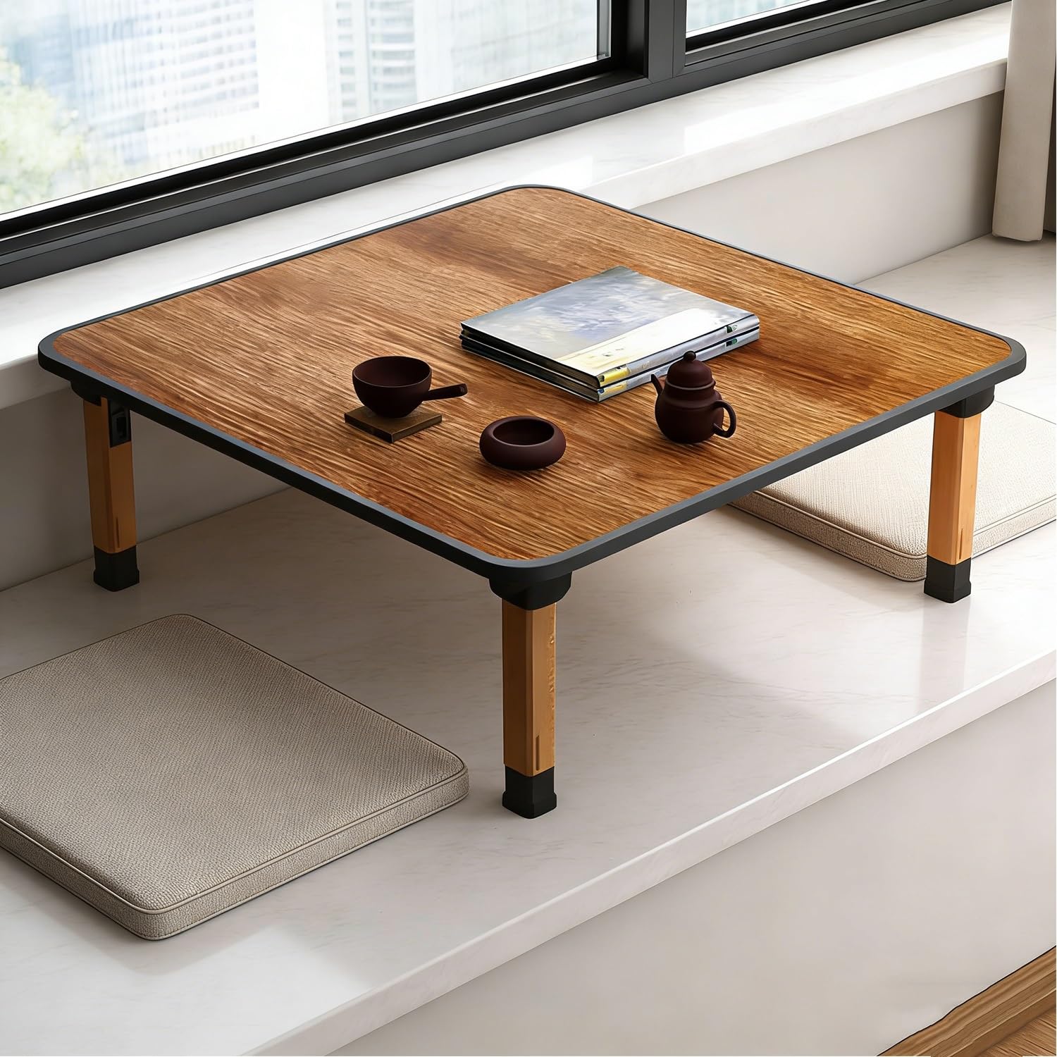 Multifunktionaler Klapptisch Japanischer Stil Niedriger Bodentisch Beistelltisch Esstisch Klappbar Teetisch Tatami Sitzhöhe Platzsparend Für Wohnzimmer Studi(Square,80x80cm(32"x32"))