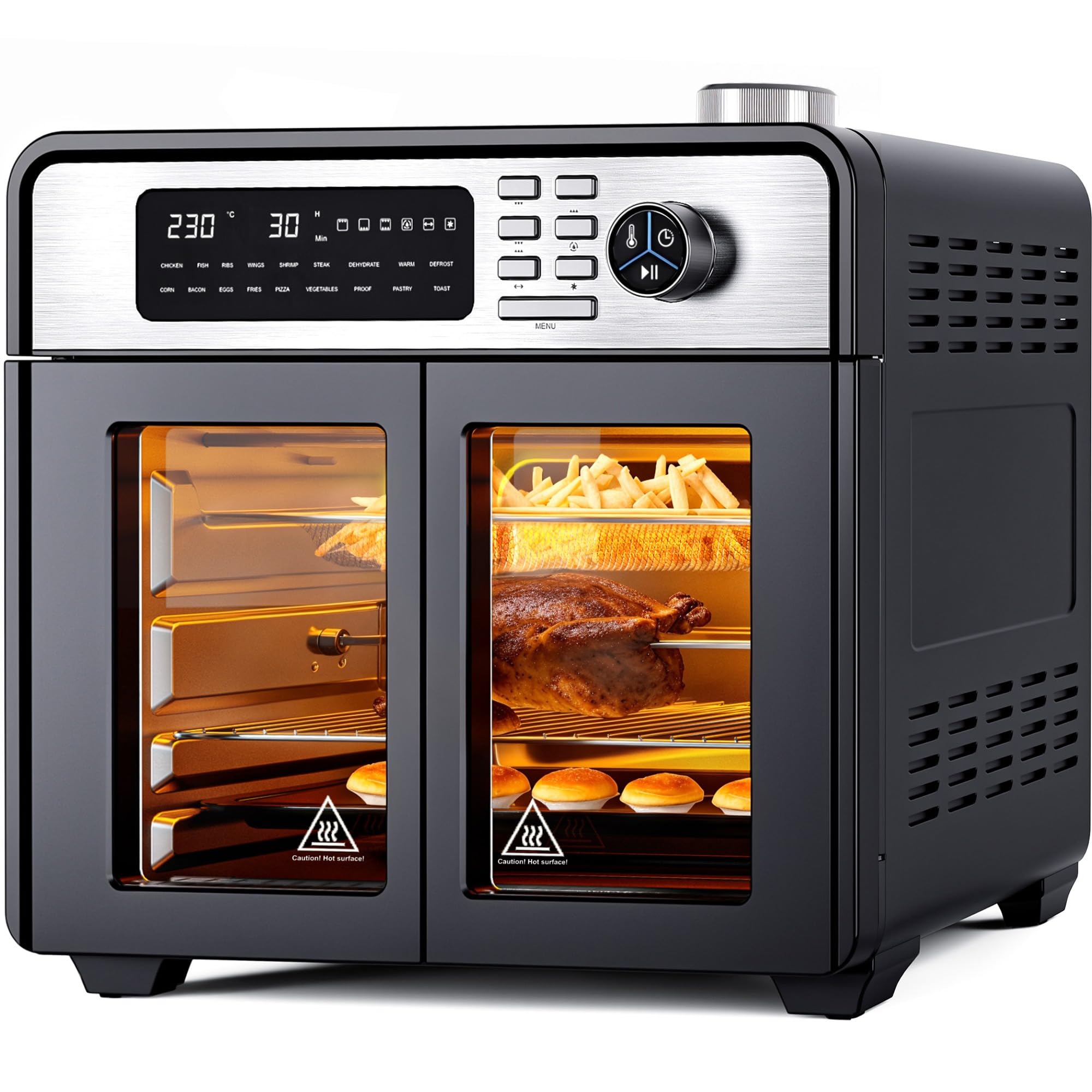 MoraRise 28L Large Air Fryer Oven with Rotisserie, 18-in-1 Air Fryer Cook Countertop Convection Oven, Oil Free Airfryer for Family, Fast Cooking Roast, Bake, Pizza, Dehydrate, Grill, Full Accessory