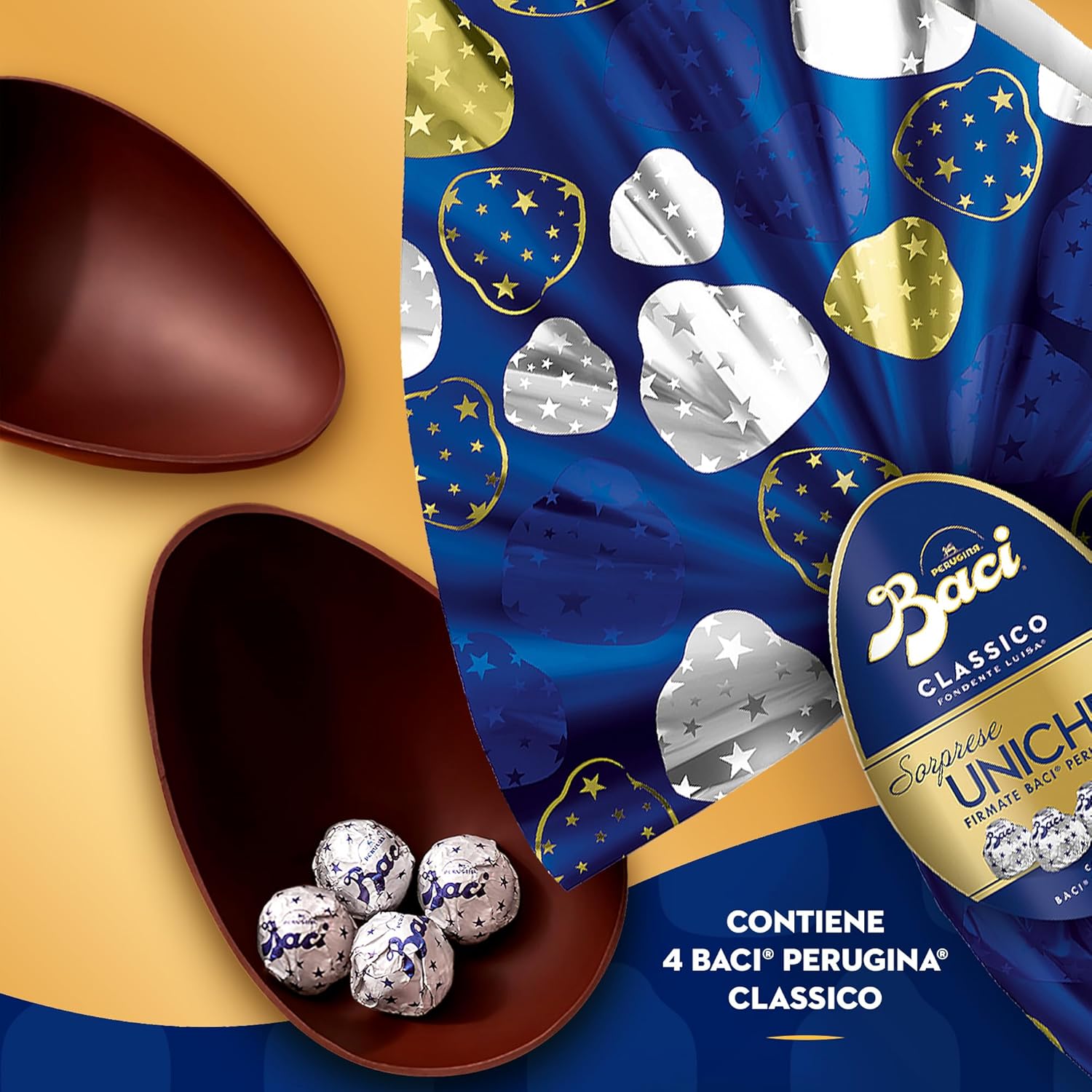 BACI PERUGINA Maxi Uovo di Pasqua 2024 Cioccolato Fondente con sorpresa e 4 cioccolatini 380g - Immagine 3