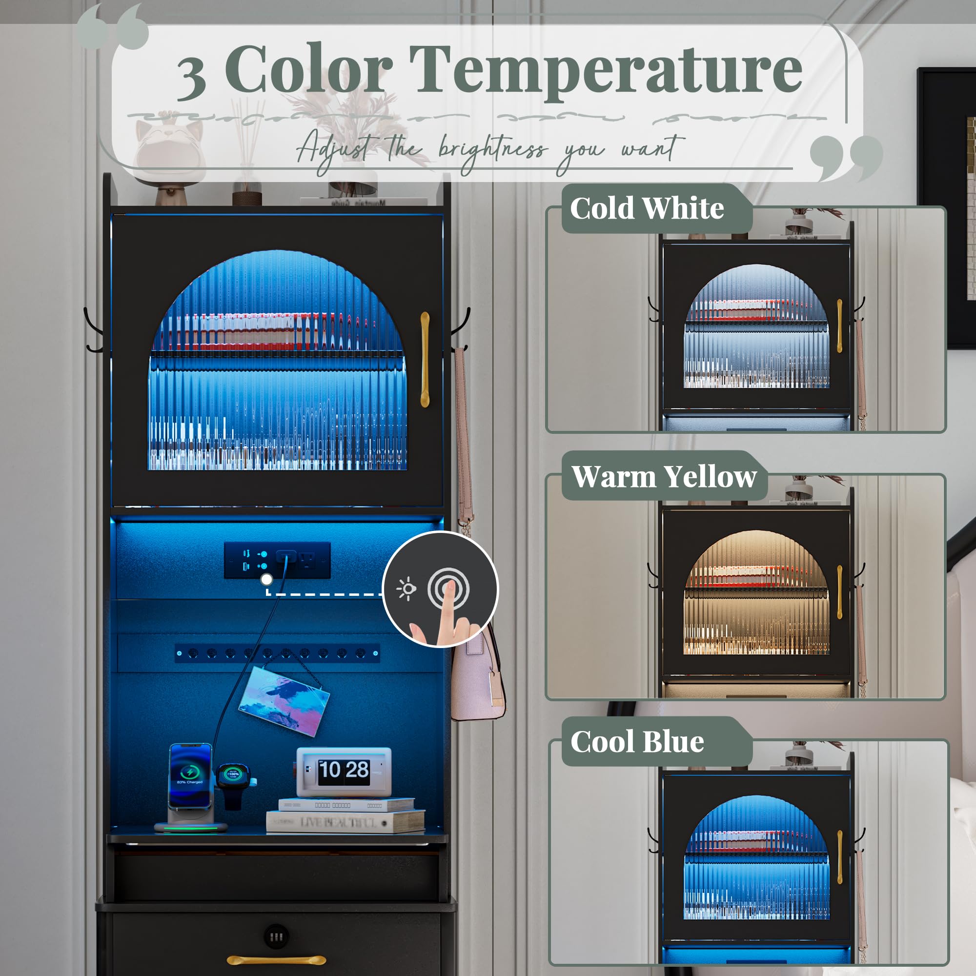 NUNU LAB Small Vanity Desk with LED Lighted Mirror, 3 in 1 Vanitys Table Set with Flip Top Mirror Dressing Table Set and Chair, Makeup Tables with Stooland Hidden Storage Shelves for Bedroom