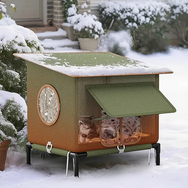 YITAHOME Heated Outdoor Cat House for Winter, Insulated Waterproof Feral Cat Shelter with Heating Pad & Escape Door, Warm Covered Kitty House for Stray and Pet Cats