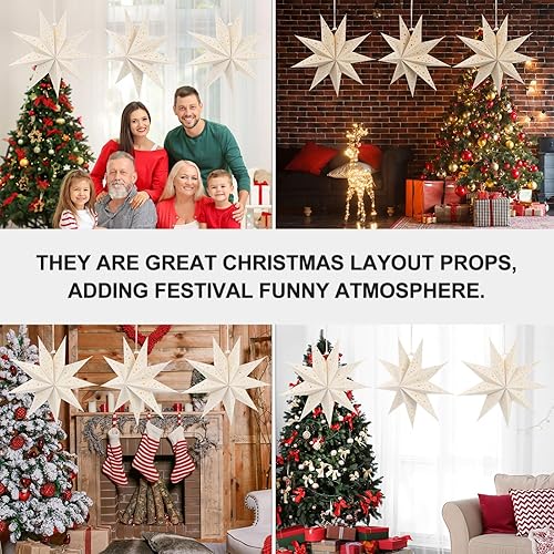 Miniatura 6 de 3 faroles de papel de estrella con pantalla de 9 estrellas puntiagudas para Navidad, Año Nuevo, boda, fiesta, vacaciones, cumpleaños, 13.78 x 13.78