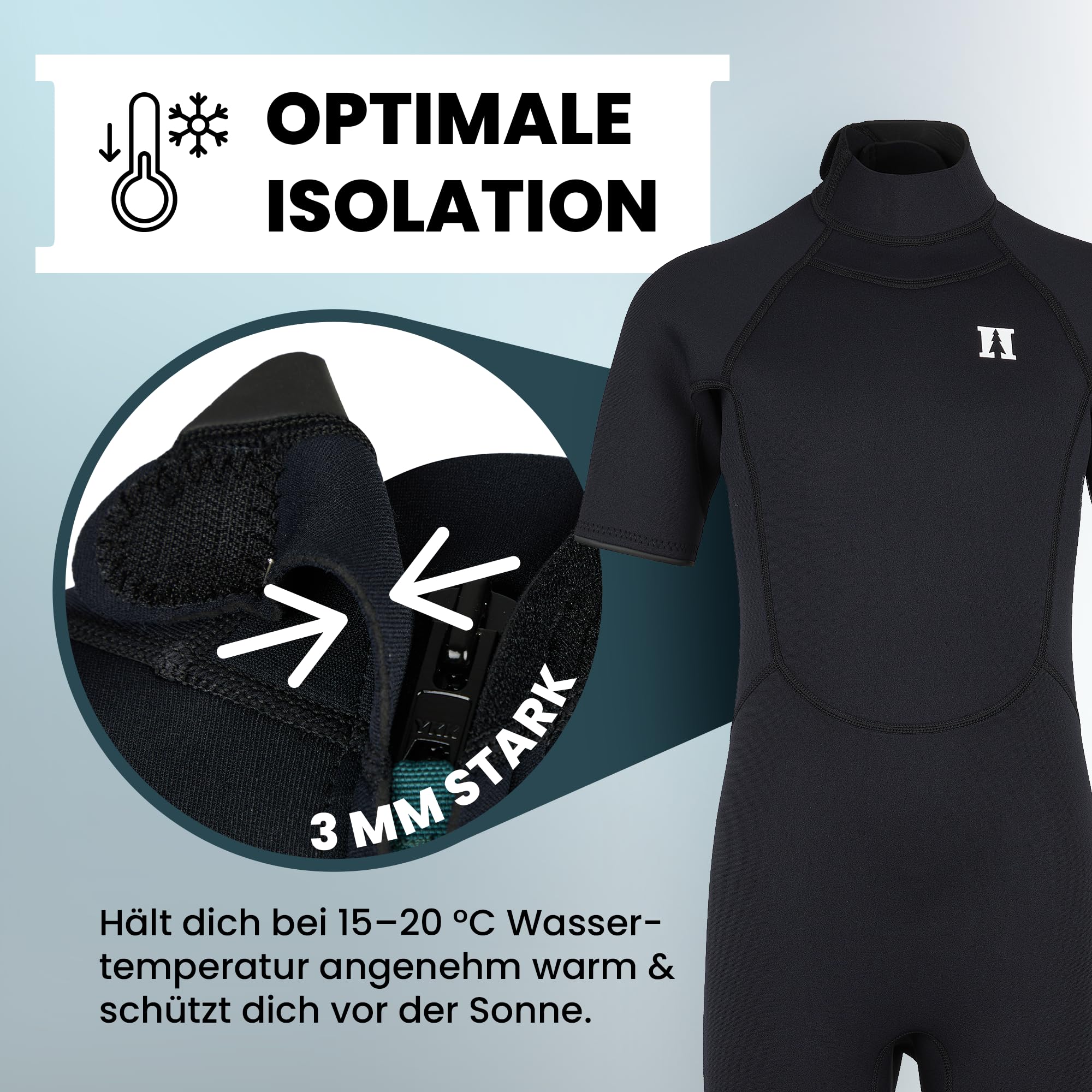 Kid's SeapineHe. Neoprenanzug für Kinder kurz 3mm - Neopren Shorty Kurzarm mit Rücken-RV – Wetsuit für Schwimmbad, SUP, Meer etc. – Leichter Tauchanzug aus Stretchmaterial