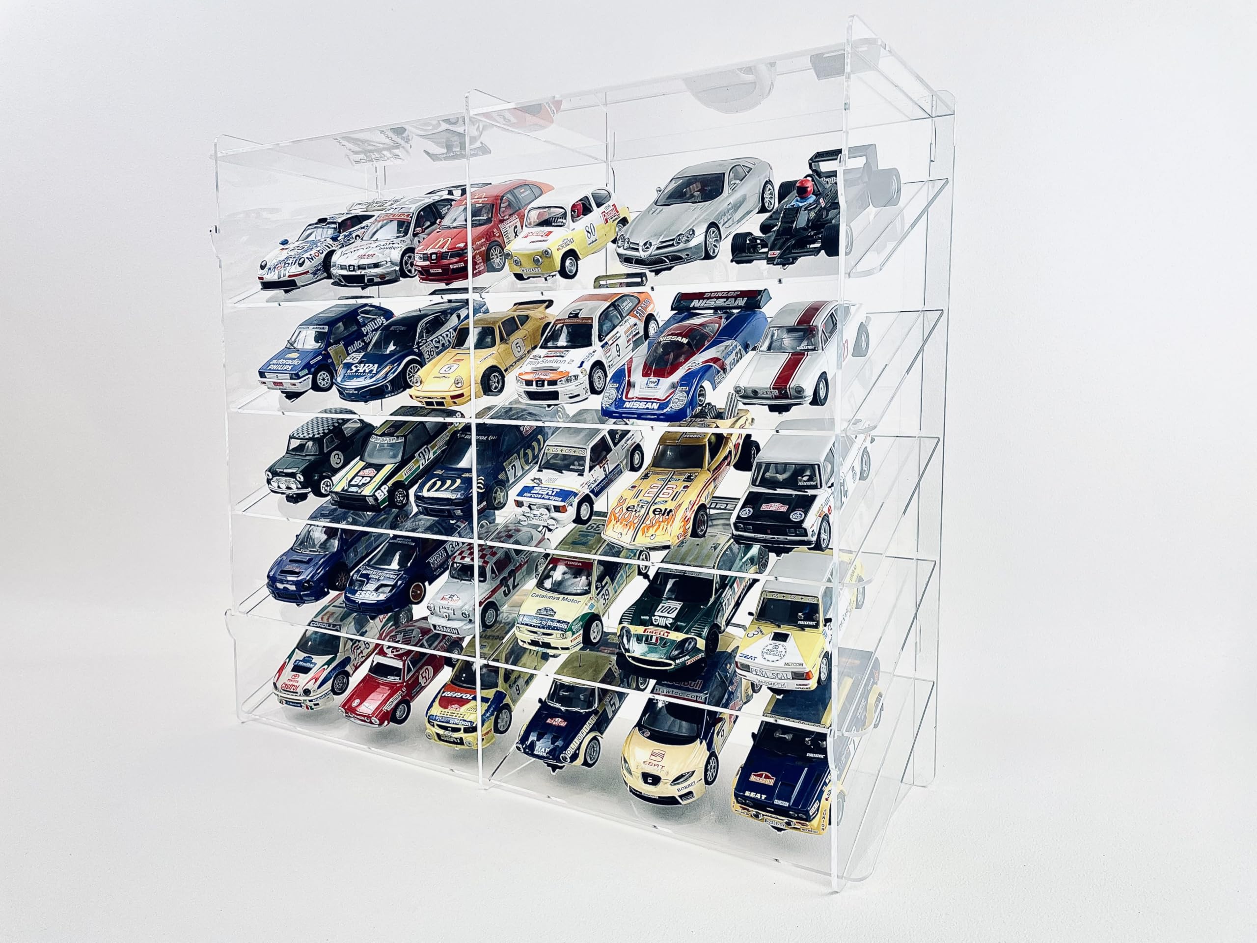 Vitrina para Colecciones, Expositor de metacrilato para Coches Slot, Vitrina expositora de acrílico Transparente, con estantes y Puerta Antipolvo, Medidas 45x51x16 cm (altoxanchoxfondo)