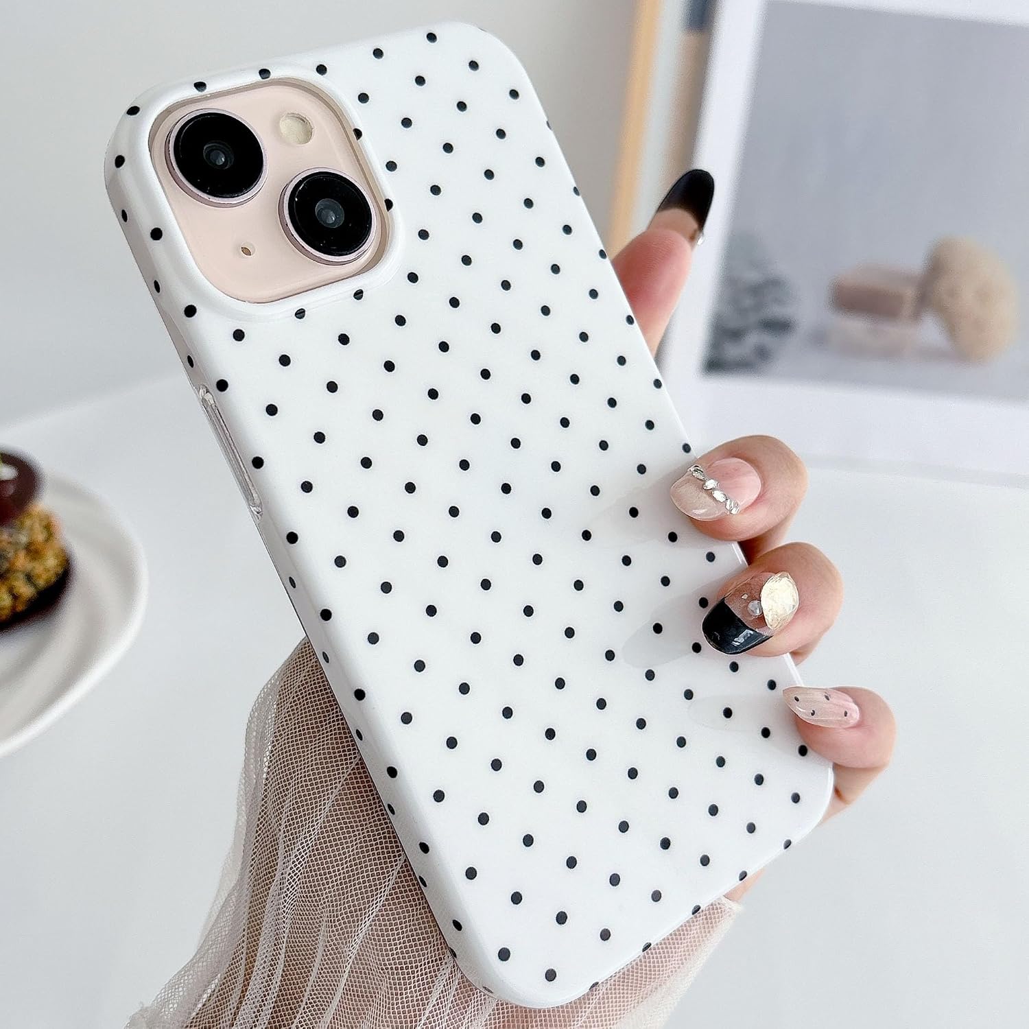 Polka Dot Phone Case for iPhone 13 & iPhone 14 & iPhone 15, Cute Fashion Polka Dot Aesthetics Design Simple Case, Soft TPU Slim Shockproof Cover for Girls Women-White