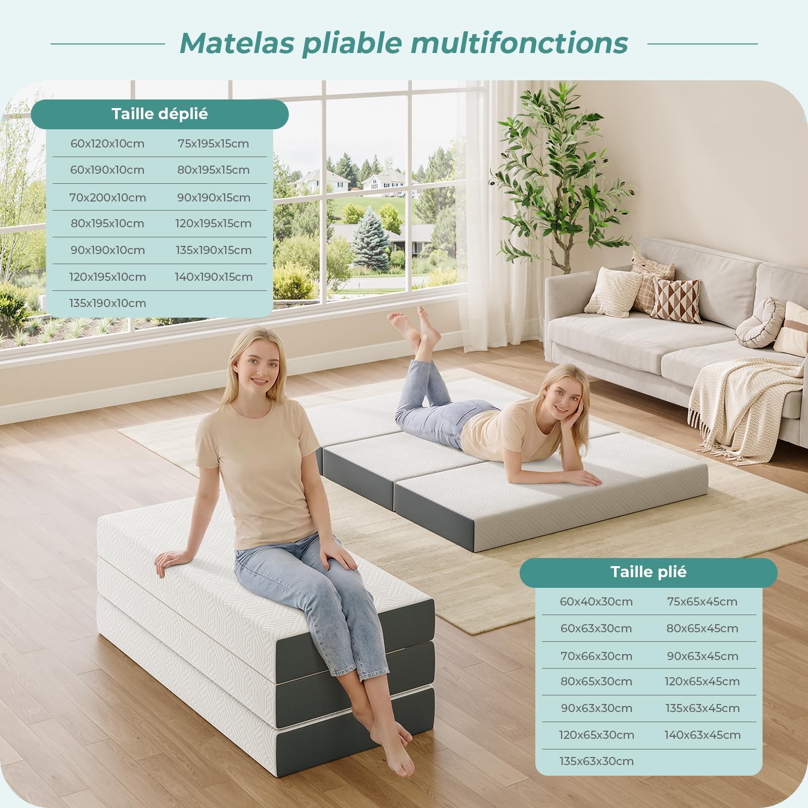 Vesgantti Matelas Pliable 140x190x15cm, Matelas d'Appoint en Mousse à Mémoire de Forme en Gel, Amovible et Lavable avec Sac de Transport, Idéal pour Voyages, Camping, Lit d'appoint, Oeko Tex - Blanc